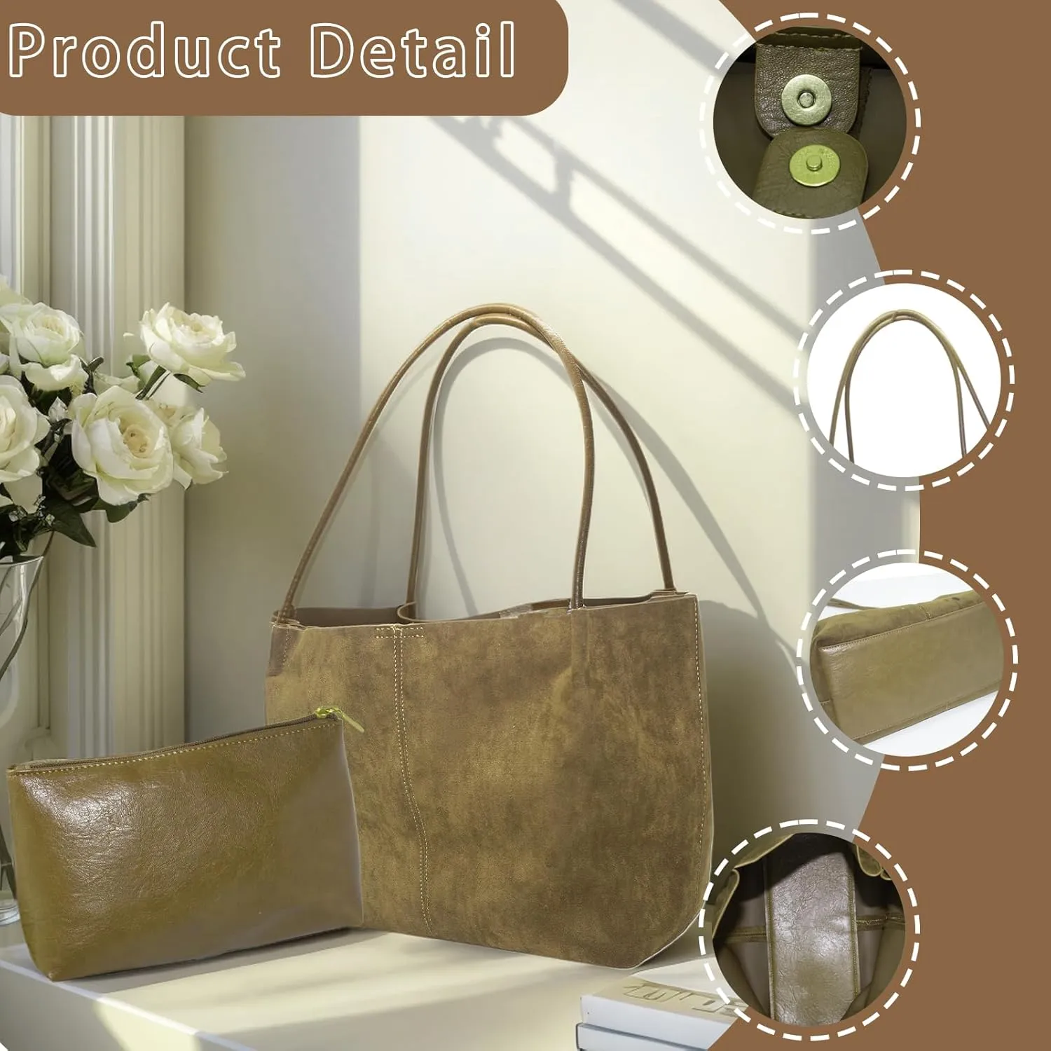 Premium Suede Tote Bag for Women with Large Capacity, Soft Suede Shoulder Bag, Suede Hobo Bags.