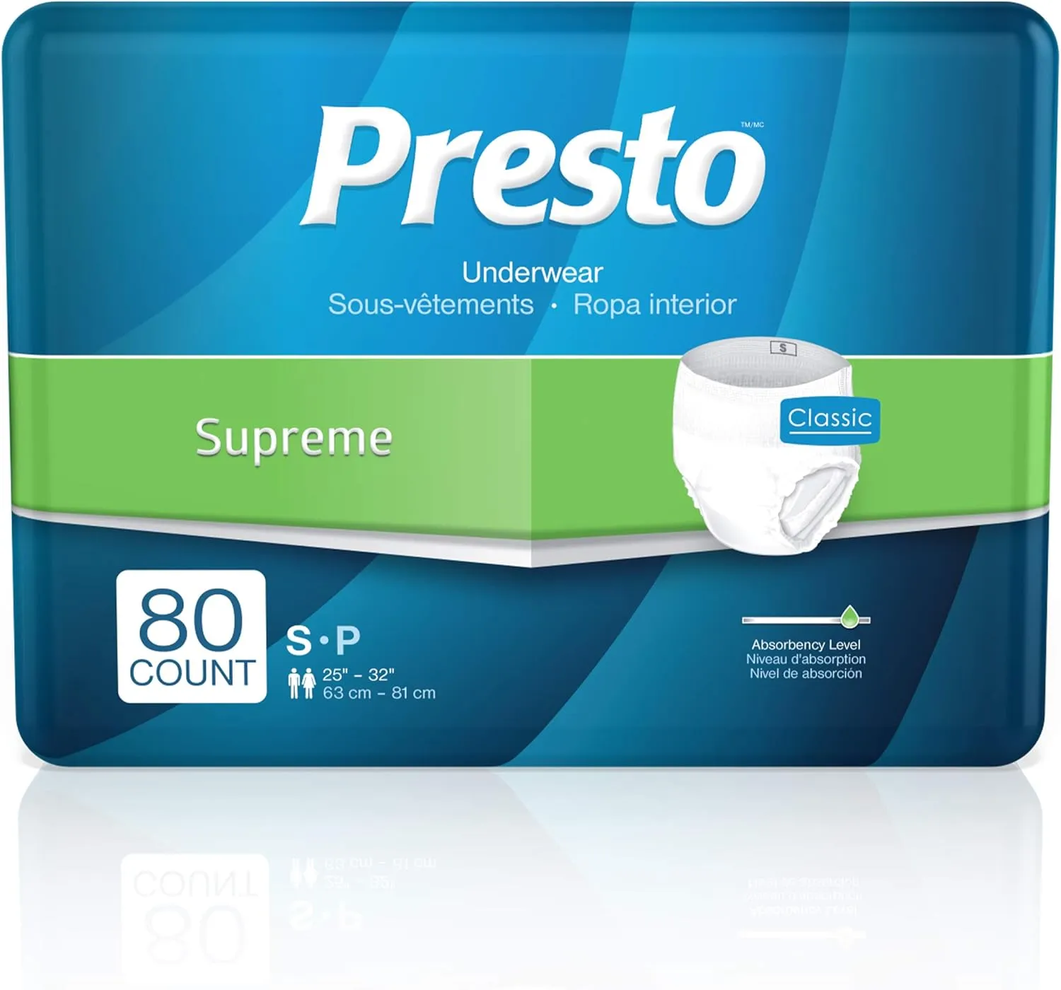 Presto Supreme Breathable Incontinence Underwear for Women and Men - Disposable, Odor Eliminator, Small - 80 ct (4 Bags of 20)