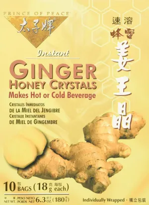 Prince Of Peace Ginger Honey Instant Crystal Tea - 10 bags per pack - 6 packs per case.