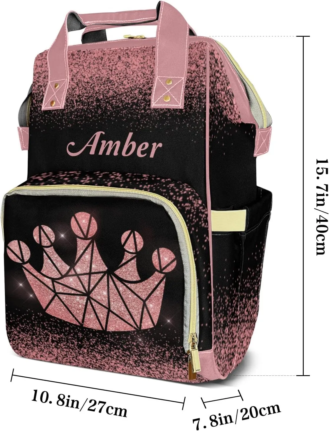 Print Pink Diaper Bags Custom Name Backpack Personalized Baby Nappy Travel Tote Bag for Mom Gift
