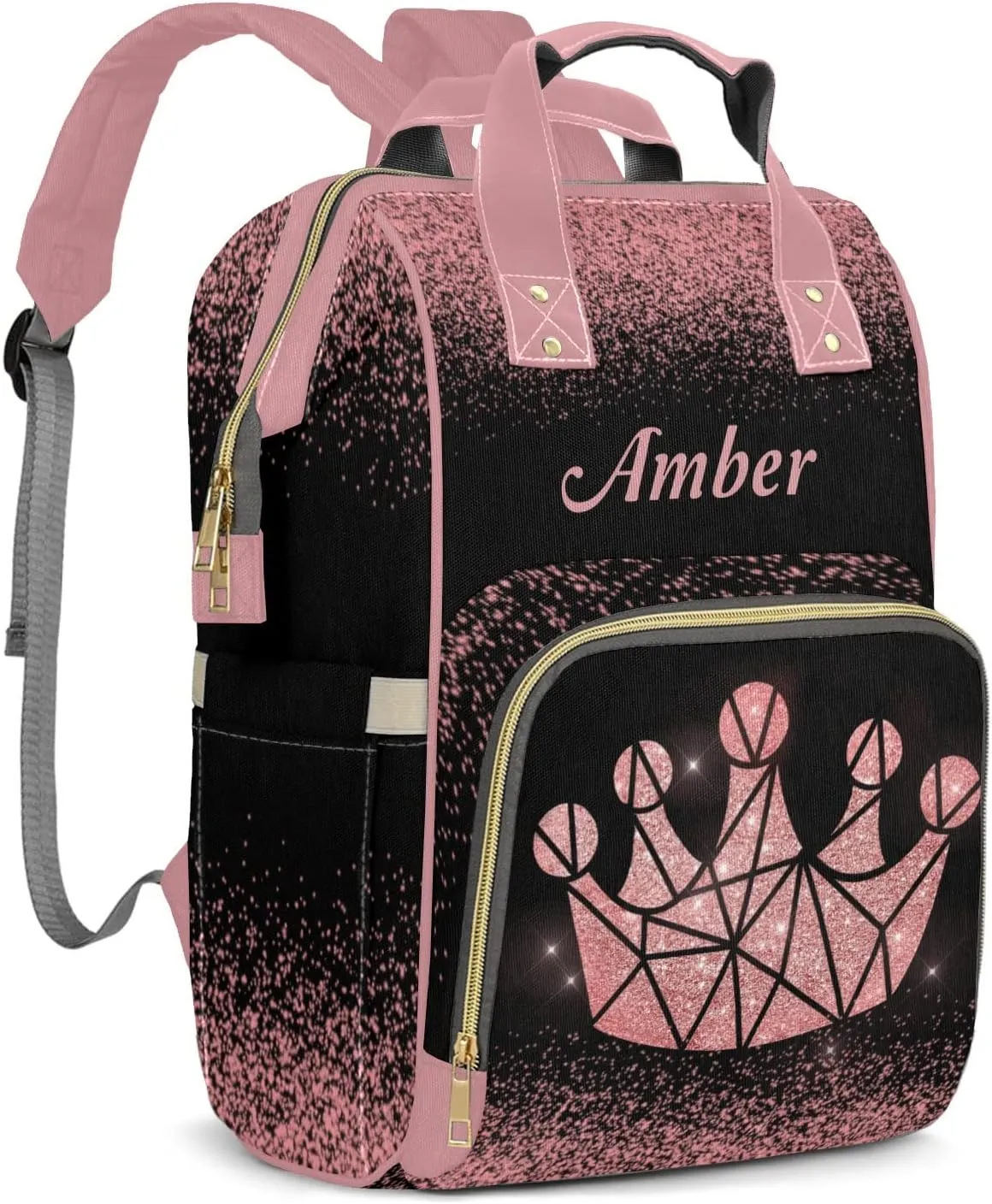Print Pink Diaper Bags Custom Name Backpack Personalized Baby Nappy Travel Tote Bag for Mom Gift