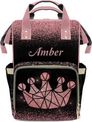 Print Pink Diaper Bags Custom Name Backpack Personalized Baby Nappy Travel Tote Bag for Mom Gift