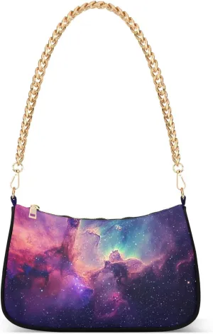 Psychedelic Interstellar Space Shoulder Bag for Women, Handbag with Chain Strap, Soft Purse Tote Bag for Ladies