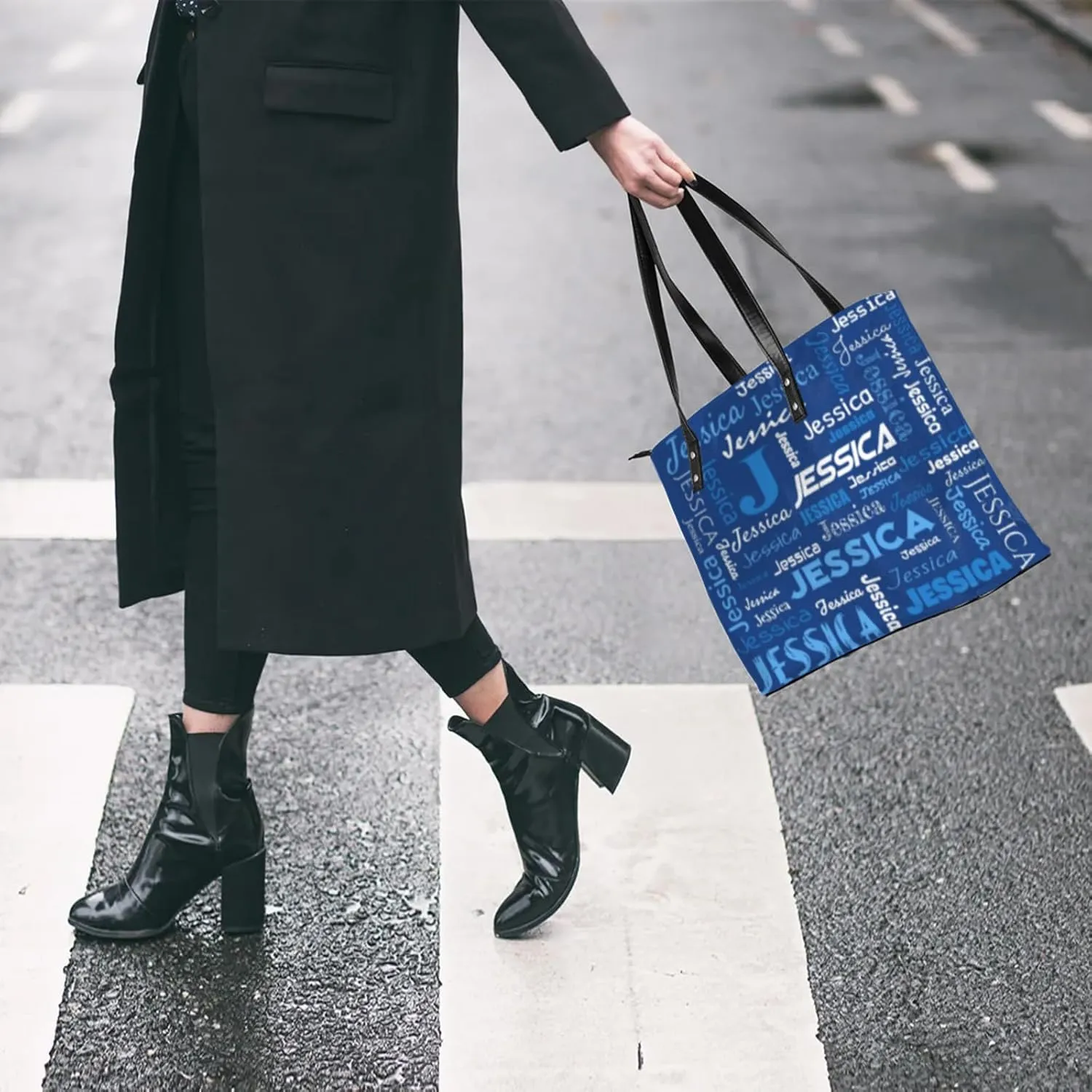 PU Leather Custom Tote Bag for Women, Personalized Initial Shoulder Beach Bags Customized Handles Bag