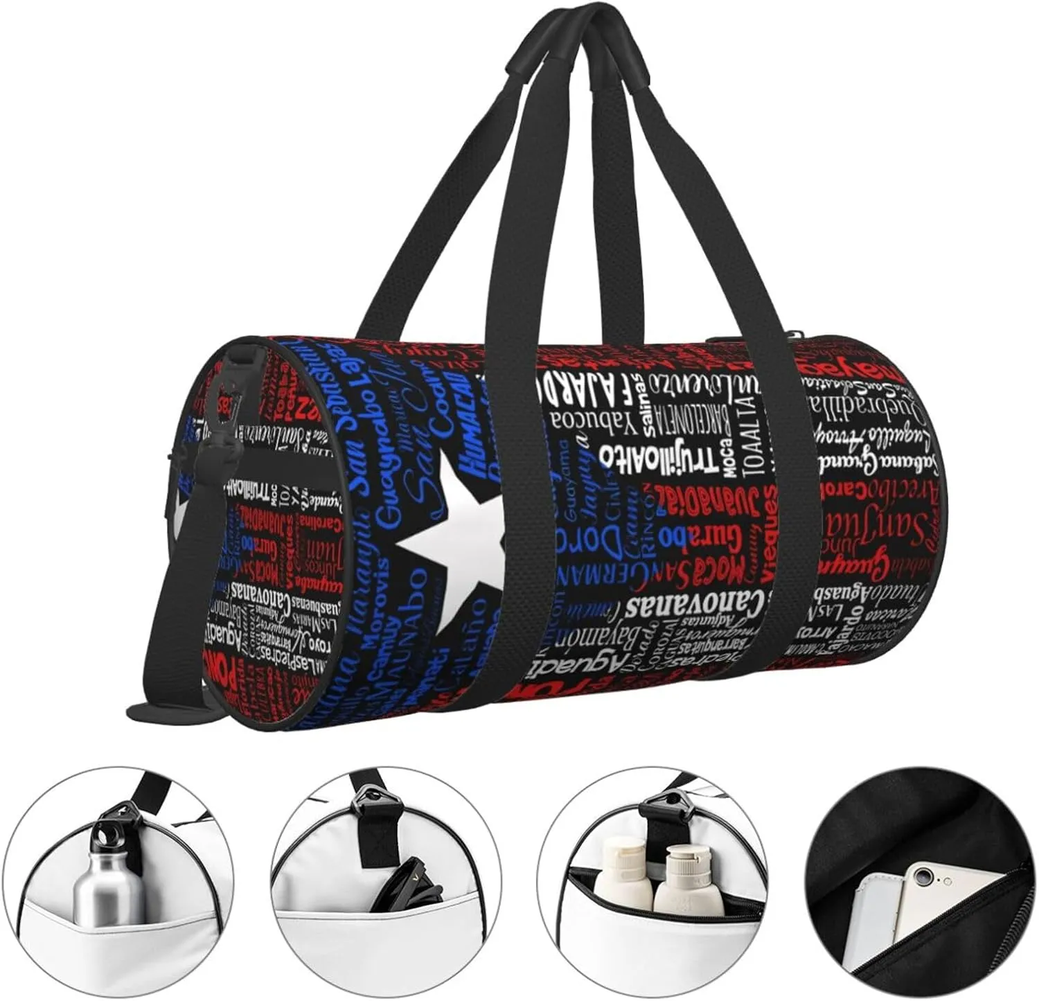 Puerto Rico Towns Flag Round Travel Duffel Bag Large Capacity Gym Sports Bags for Hiking Vacation Trips
