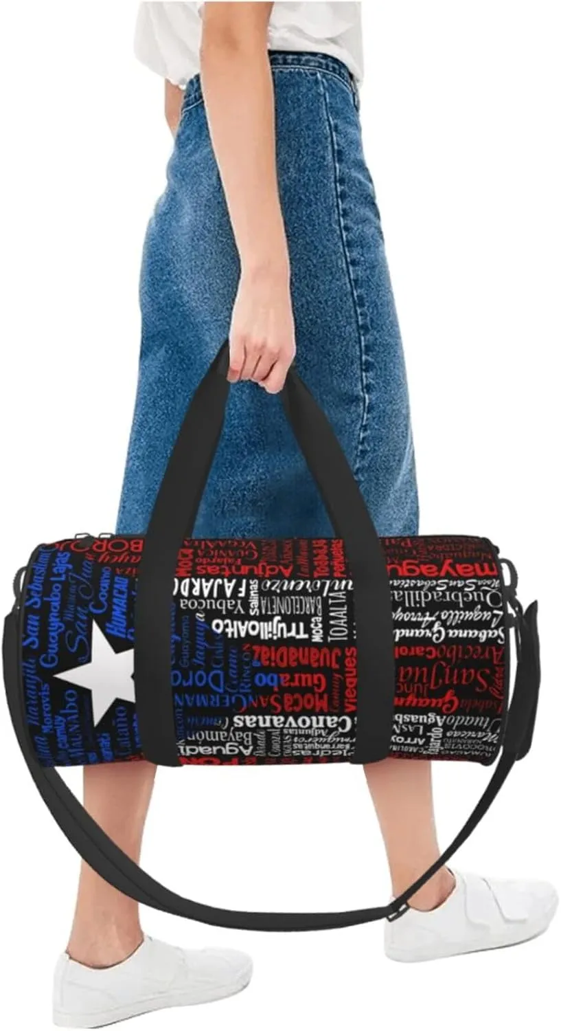 Puerto Rico Towns Flag Round Travel Duffel Bag Large Capacity Gym Sports Bags for Hiking Vacation Trips
