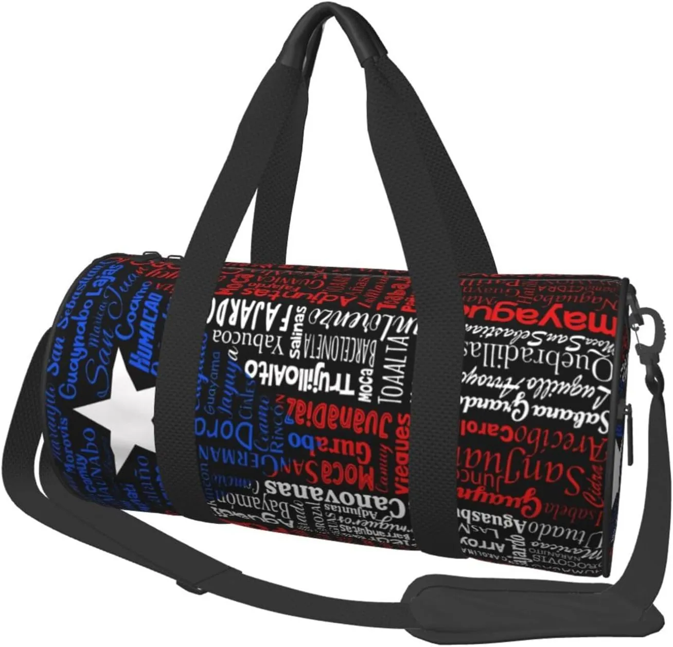 Puerto Rico Towns Flag Round Travel Duffel Bag Large Capacity Gym Sports Bags for Hiking Vacation Trips