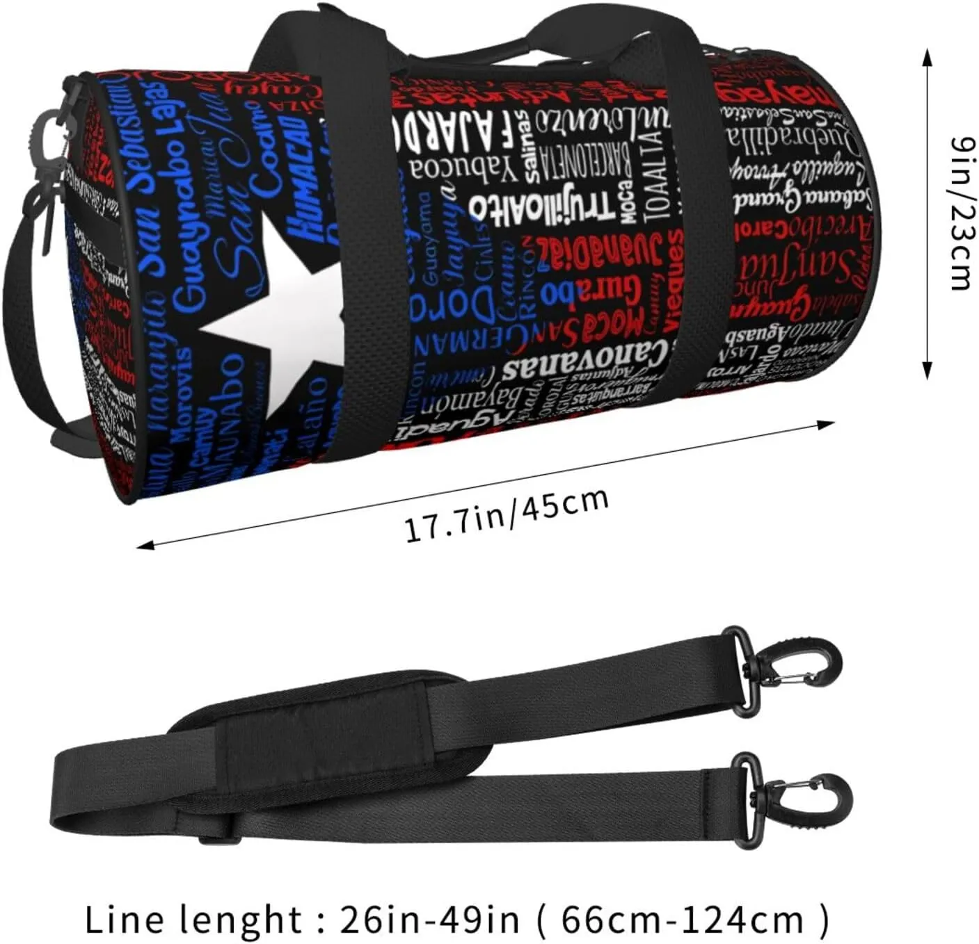 Puerto Rico Towns Flag Round Travel Duffel Bag Large Capacity Gym Sports Bags for Hiking Vacation Trips