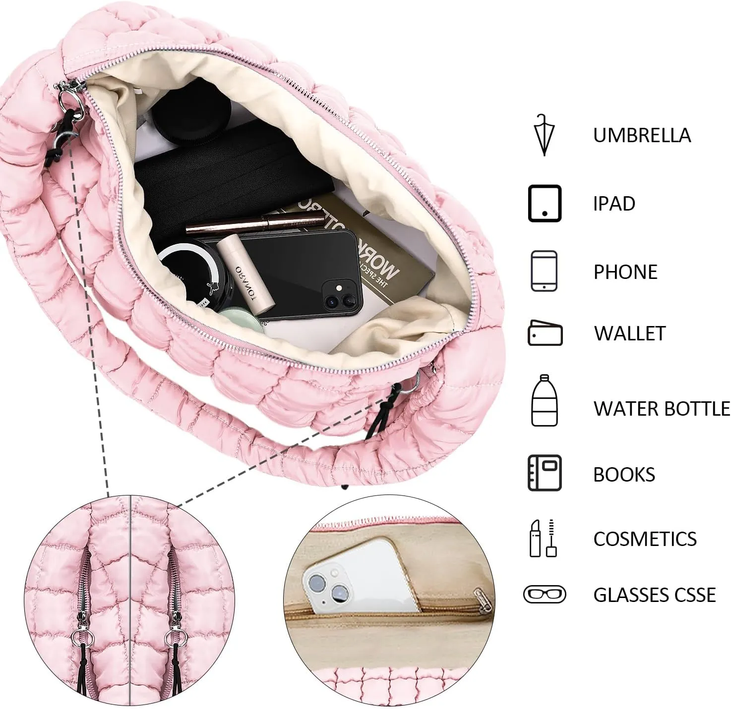 Puffer Tote Bag for Women Large Quilted Puffy Tote Bags Quilted Crossbody Bag Soft Puff Shoulder Bags Padding Hobo Bag