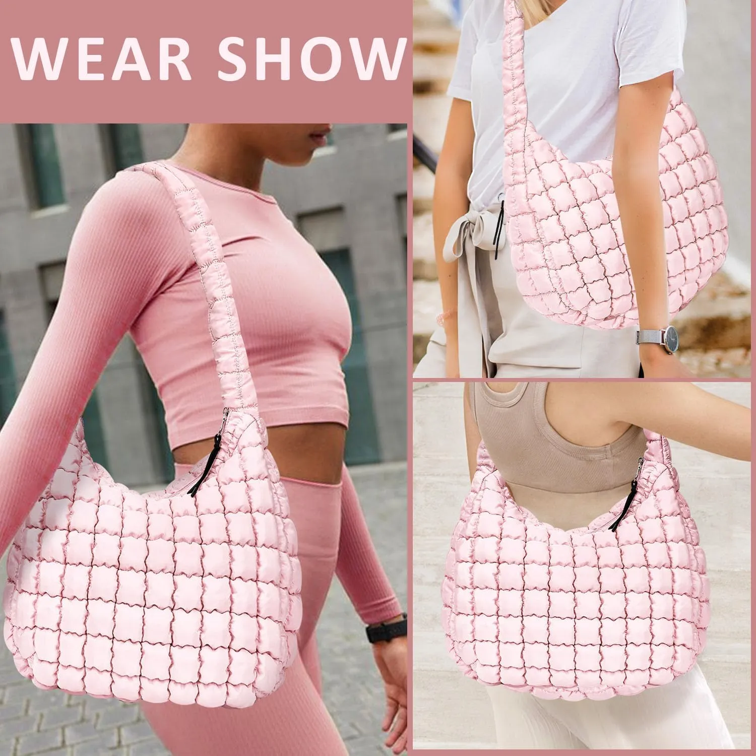 Puffer Tote Bag for Women Large Quilted Puffy Tote Bags Quilted Crossbody Bag Soft Puff Shoulder Bags Padding Hobo Bag