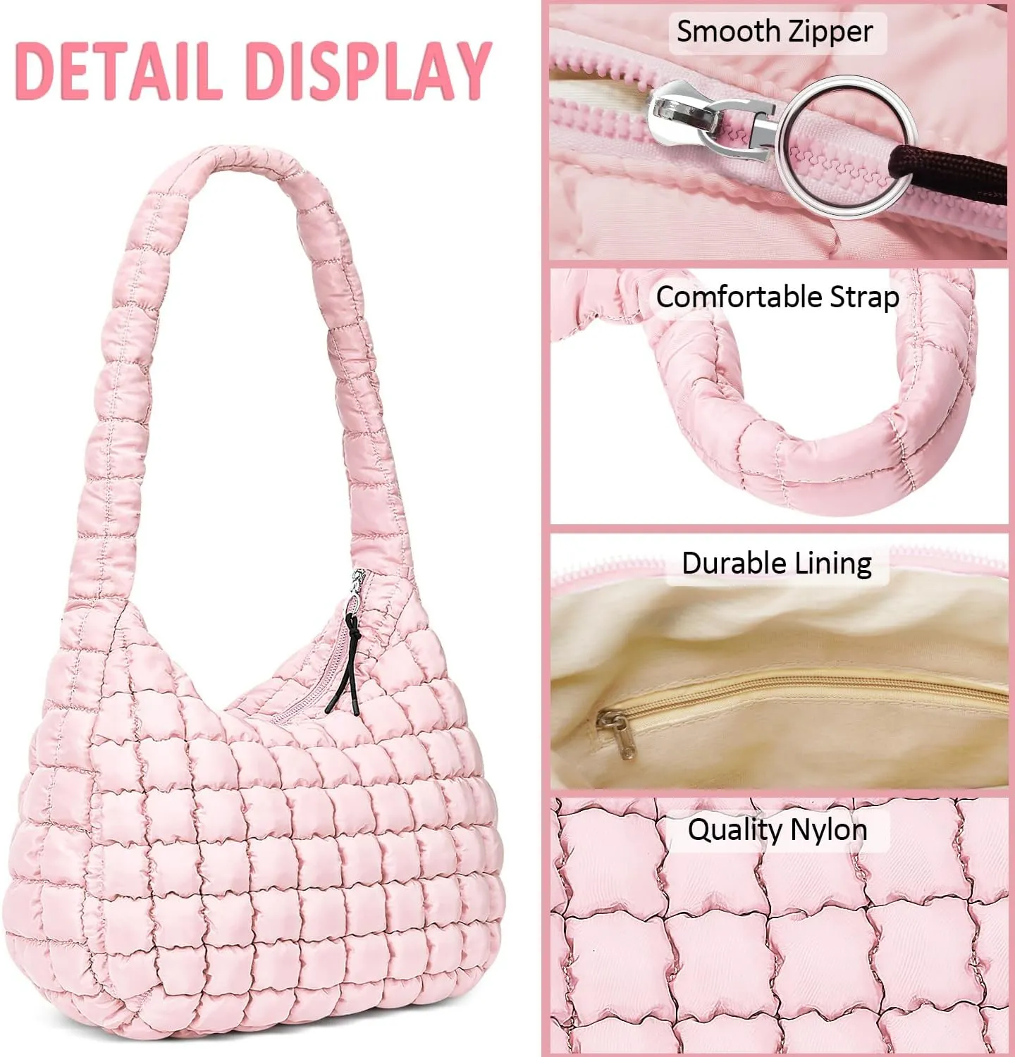 Puffer Tote Bag for Women Large Quilted Puffy Tote Bags Quilted Crossbody Bag Soft Puff Shoulder Bags Padding Hobo Bag