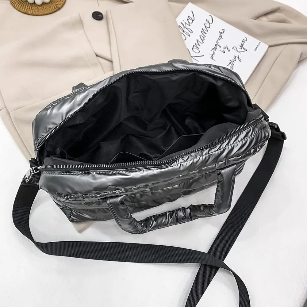 Puffer Tote Bag for Women, Quilted Cotton Padded Designer Handbag, Winter Down Padded Shoulder Bag