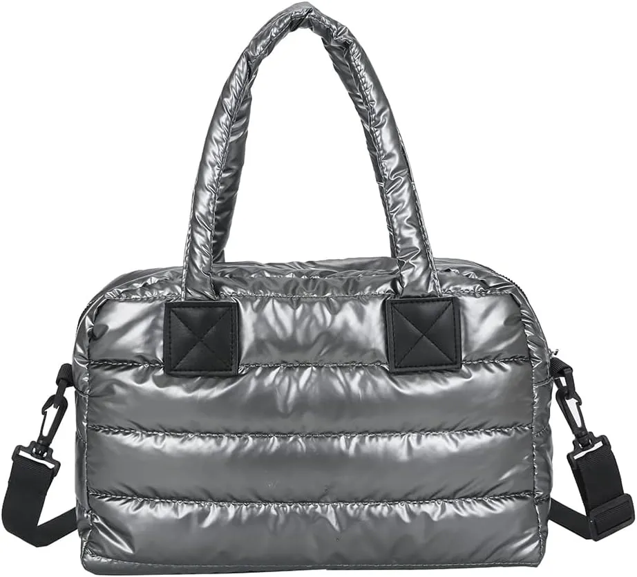 Puffer Tote Bag for Women, Quilted Cotton Padded Designer Handbag, Winter Down Padded Shoulder Bag