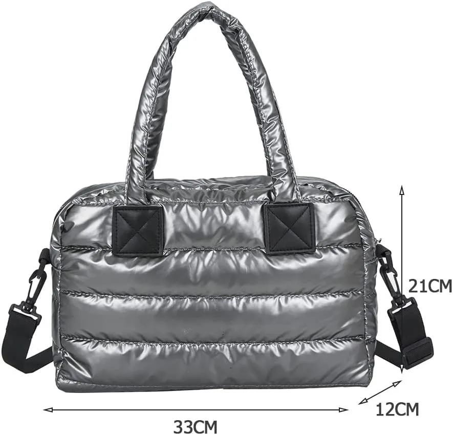 Puffer Tote Bag for Women, Quilted Cotton Padded Designer Handbag, Winter Down Padded Shoulder Bag