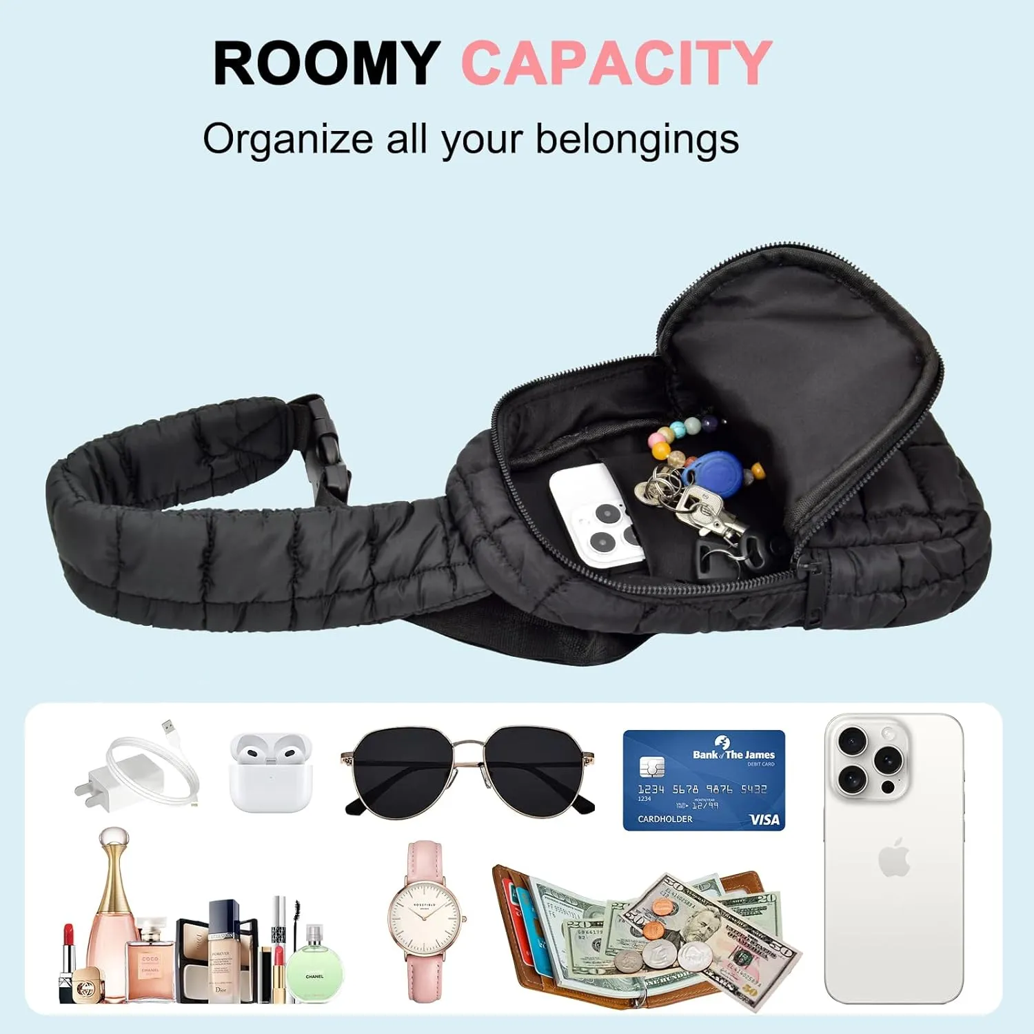 Puffer Tote Bag for Women, Quilted Tote Bag Mini Chest Bag, Quilted Carryall Puffer Shoulder Bag, Quilted Padding Lightweight, Travel Trip Bag(Black)
