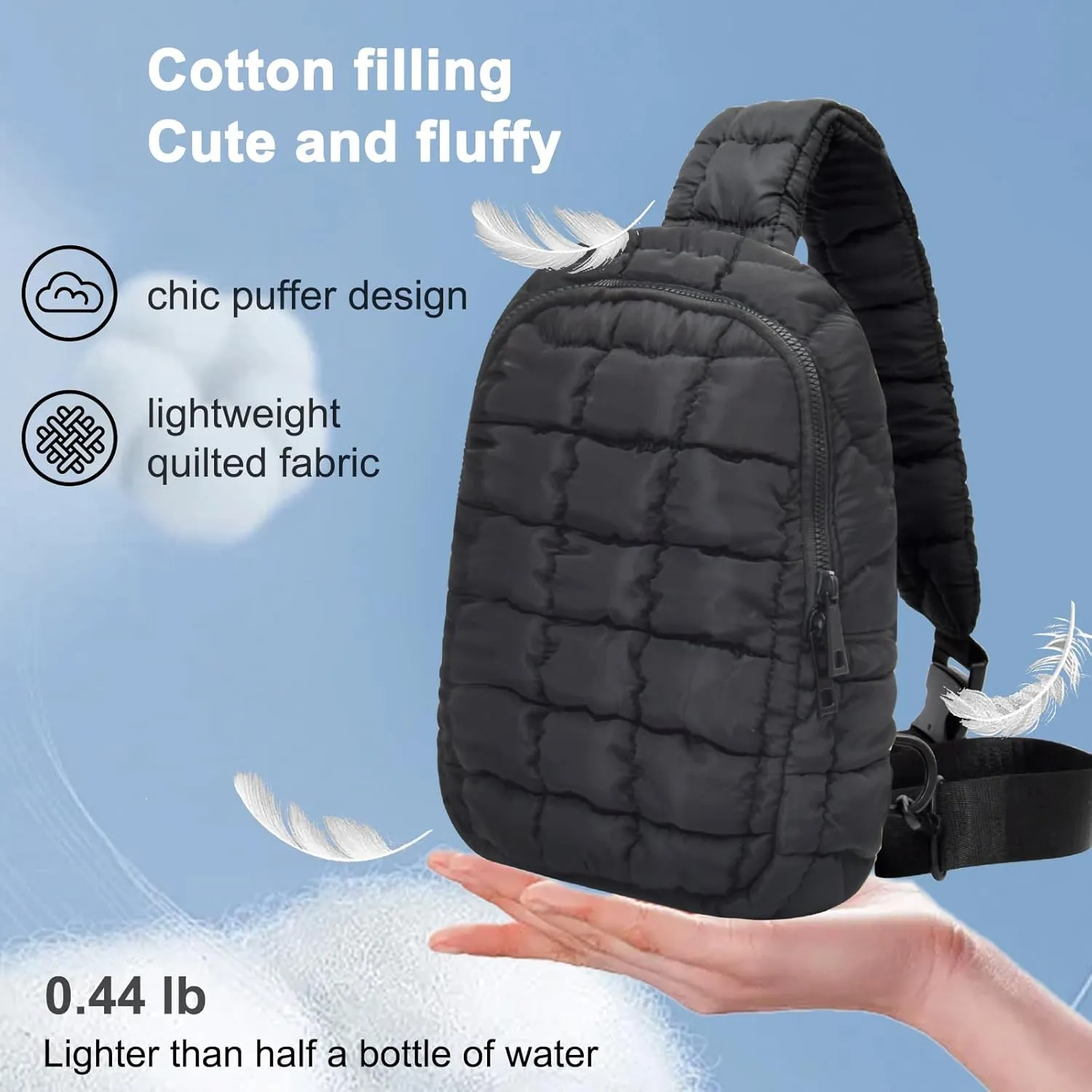Puffer Tote Bag for Women, Quilted Tote Bag Mini Chest Bag, Quilted Carryall Puffer Shoulder Bag, Quilted Padding Lightweight, Travel Trip Bag(Black)