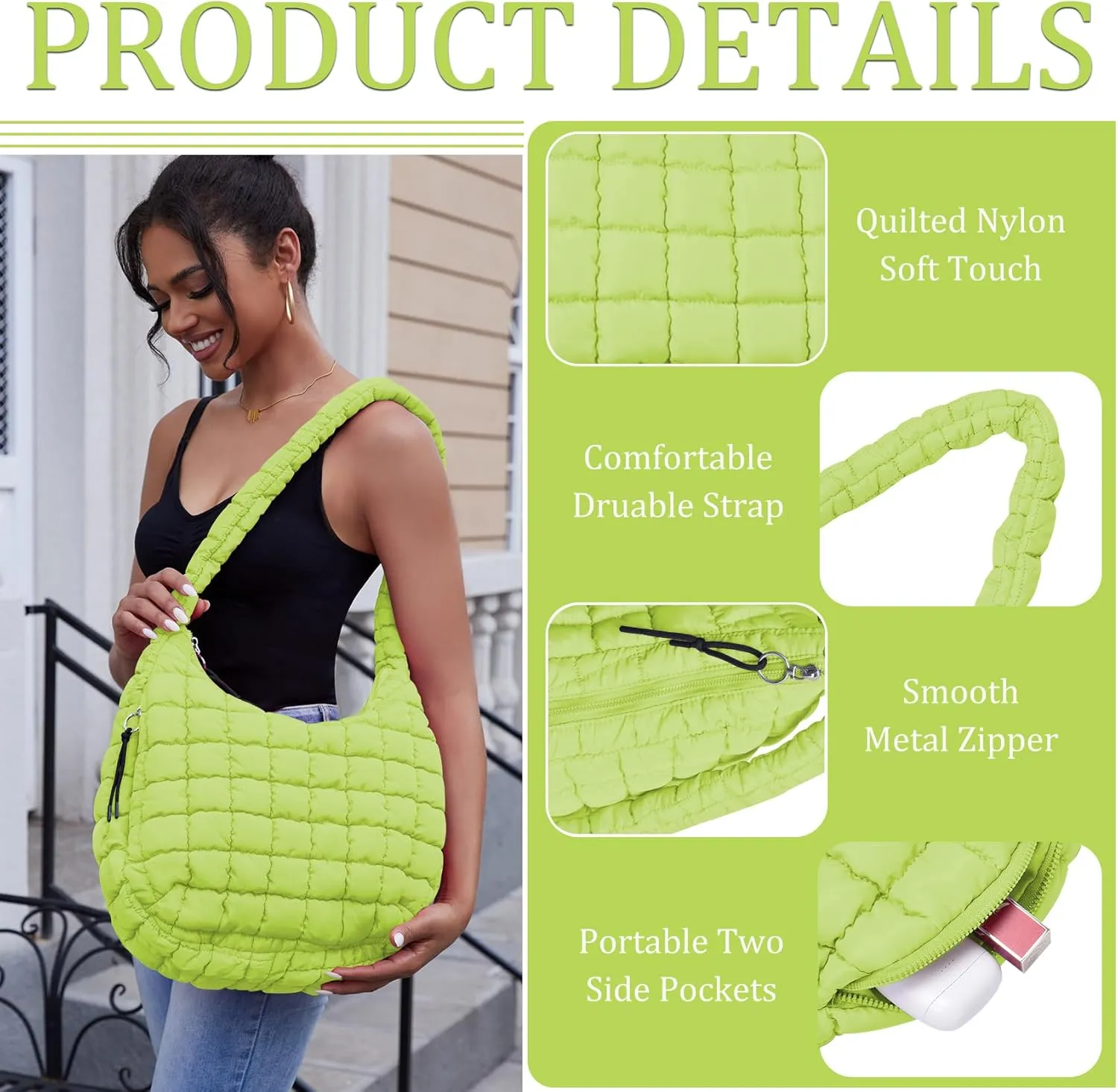 Puffer Tote Bag Quilted Tote Bag for Women Large Puffy Purse Lightweight Padding Cotton Crossbody Carryall Bag