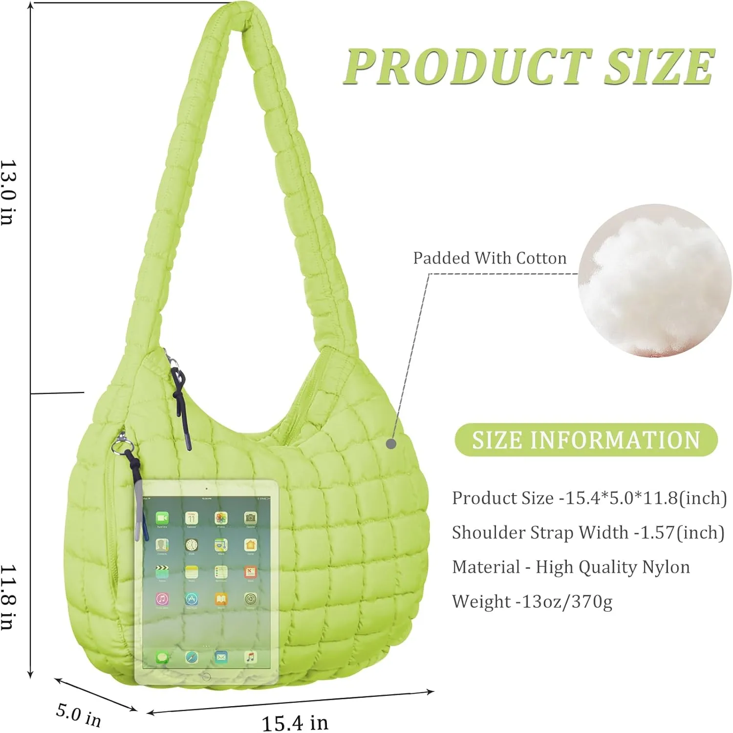 Puffer Tote Bag Quilted Tote Bag for Women Large Puffy Purse Lightweight Padding Cotton Crossbody Carryall Bag