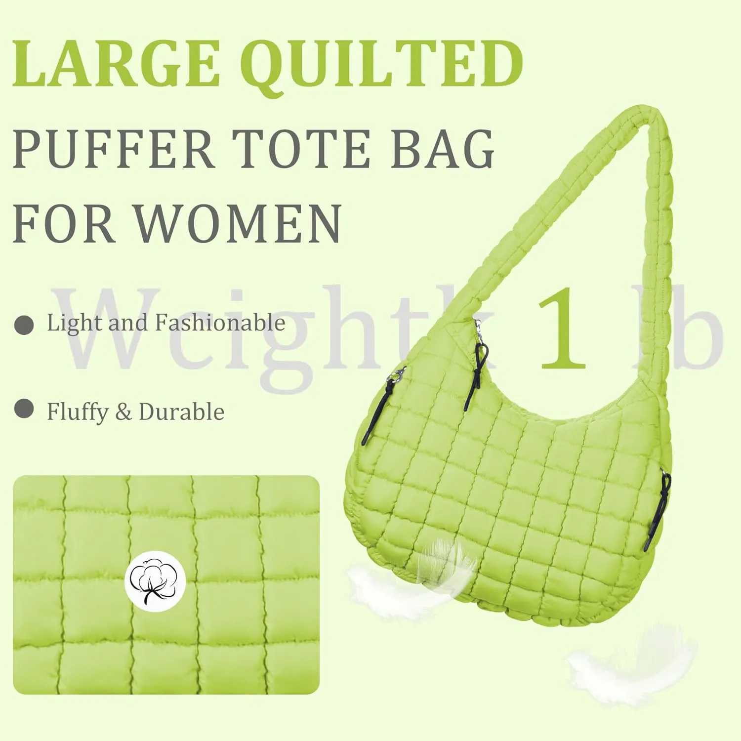 Puffer Tote Bag Quilted Tote Bag for Women Large Puffy Purse Lightweight Padding Cotton Crossbody Carryall Bag