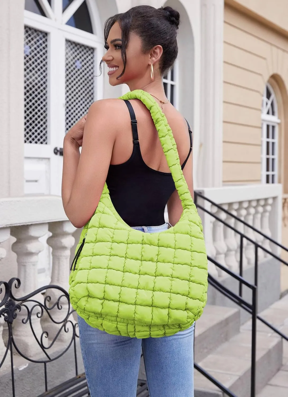 Puffer Tote Bag Quilted Tote Bag for Women Large Puffy Purse Lightweight Padding Cotton Crossbody Carryall Bag