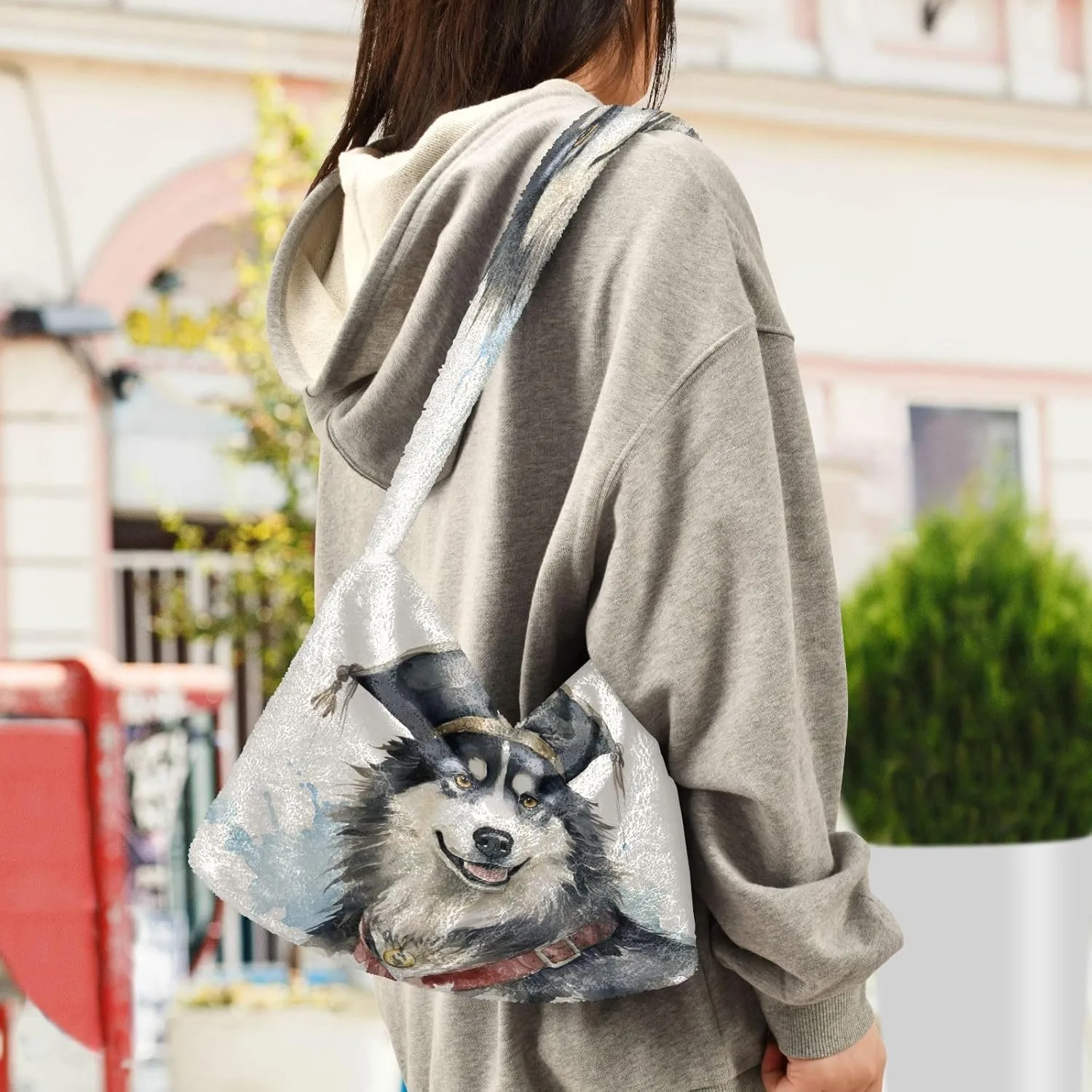 Pumpkin Shoulder Tote Bag, Tote Bag with Zipper Closure, Womens Outdoor Bag