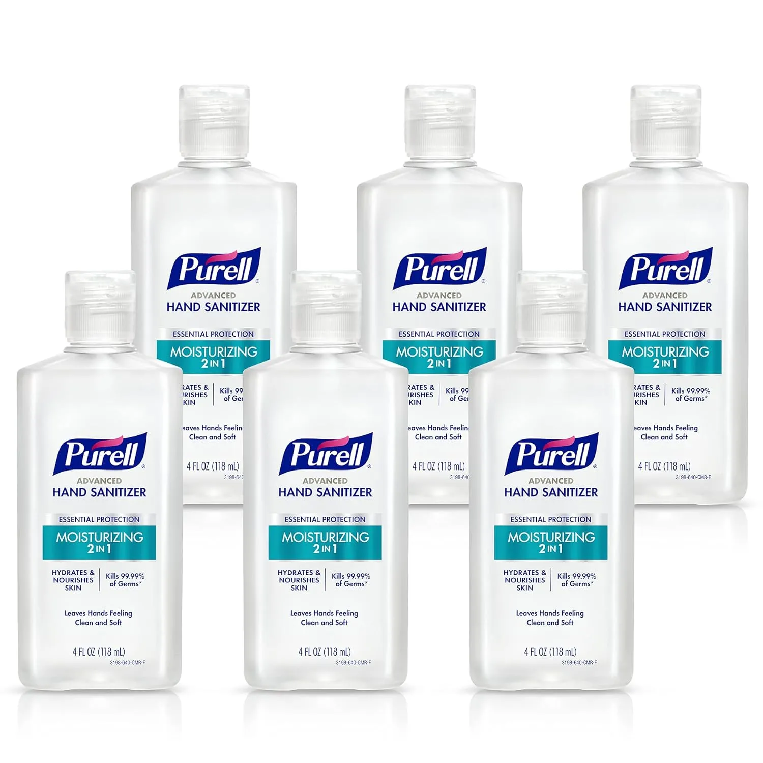 Purell 2in1 Moisturizing Advanced Hand Sanitizer Gel, 4 oz Portable Bottle with Flip-Top Cap (Pack of 6) - 3498-04-EC