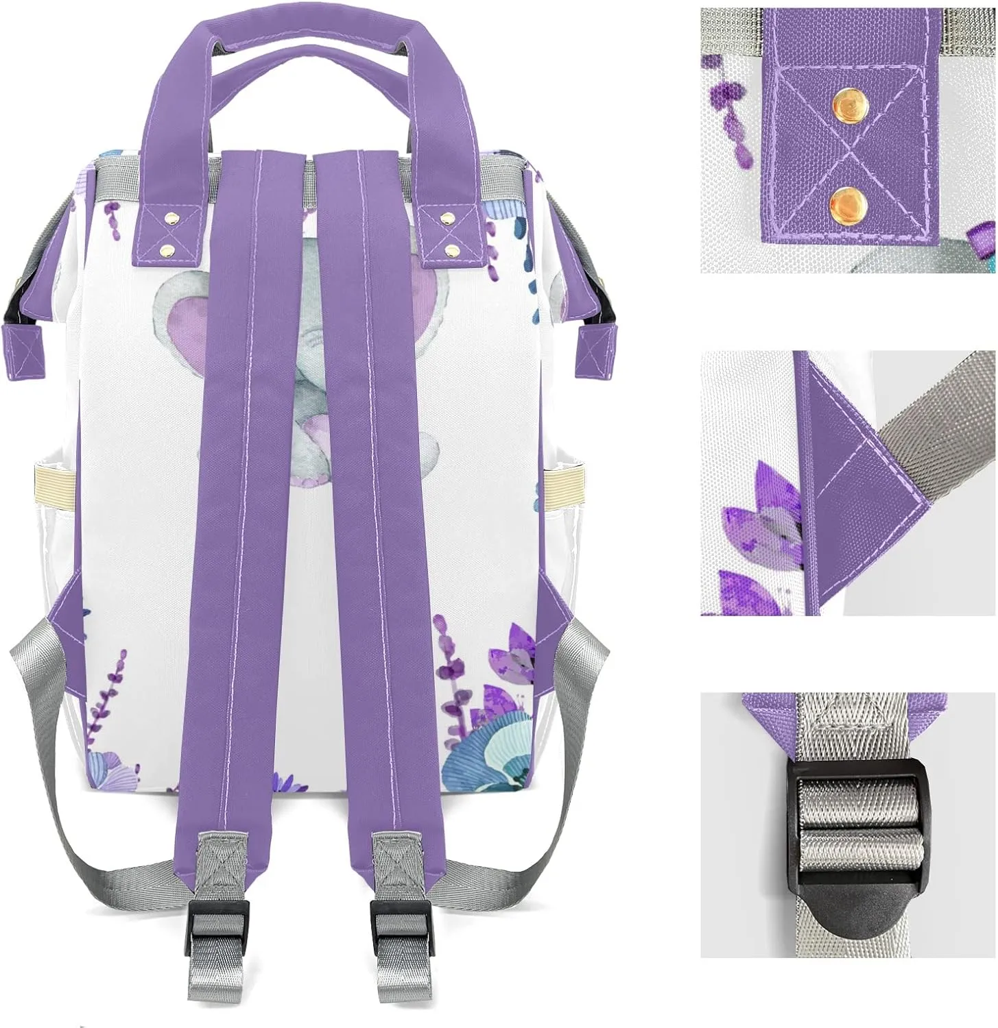 Purple Flower Elephant Diaper Bags Backpack Customized Baby Bag Nursing Nappy Bag Travel Tote Gifts for Women