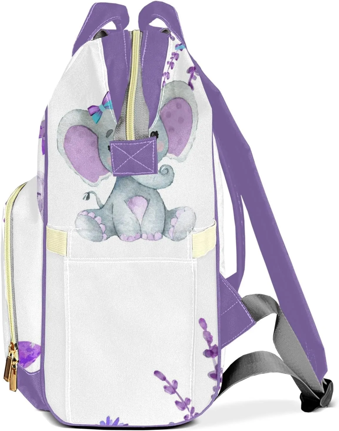 Purple Flower Elephant Diaper Bags Backpack Customized Baby Bag Nursing Nappy Bag Travel Tote Gifts for Women