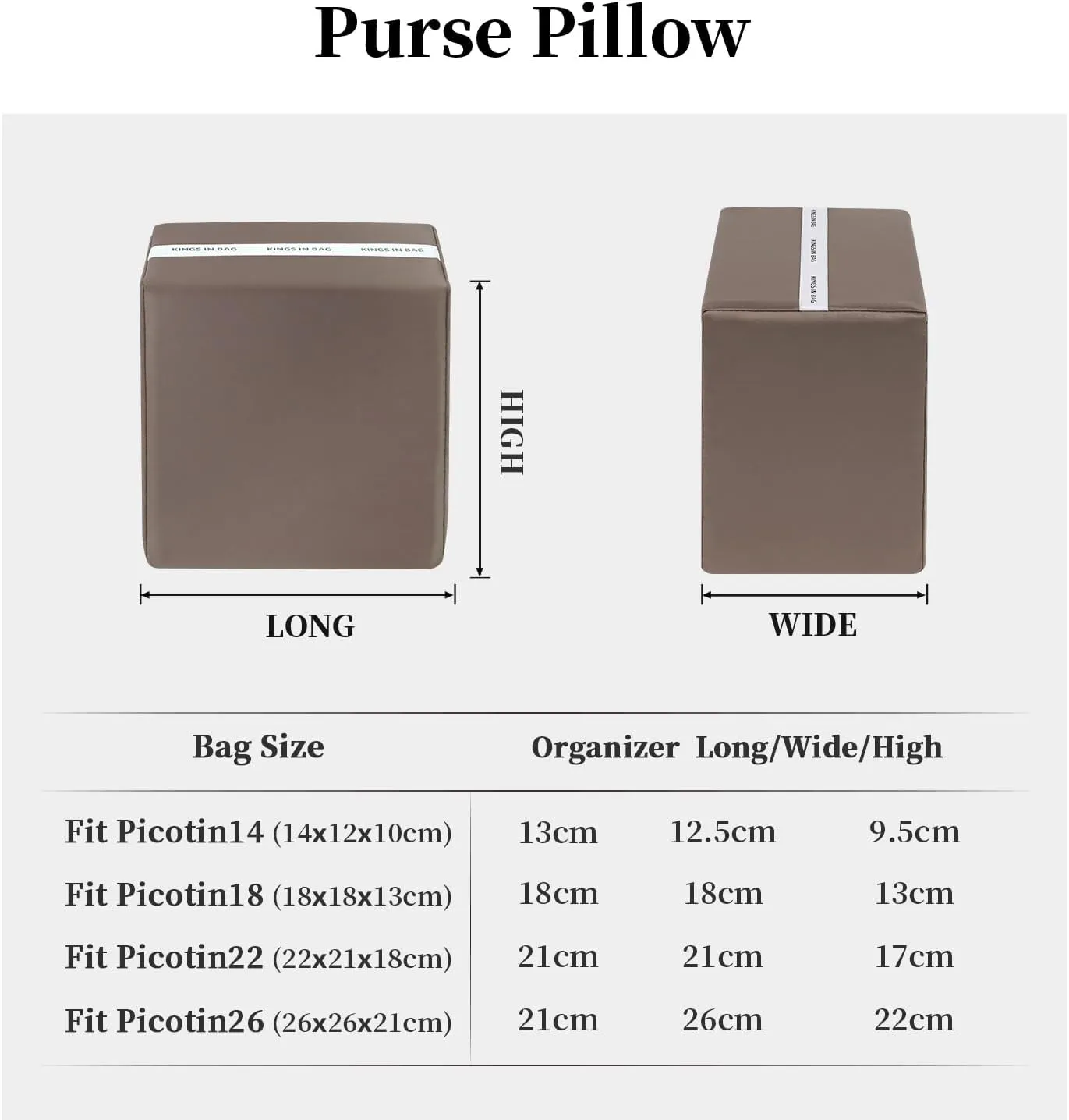 Purse Handbag Shaper Pillow Insert for Tote Bags, Luxury Bag Shaper with Lightweight Silk, Fits for Picotin 22 Bags, Soft Memory Foam Inner (Etoupe grey, Picoin22)