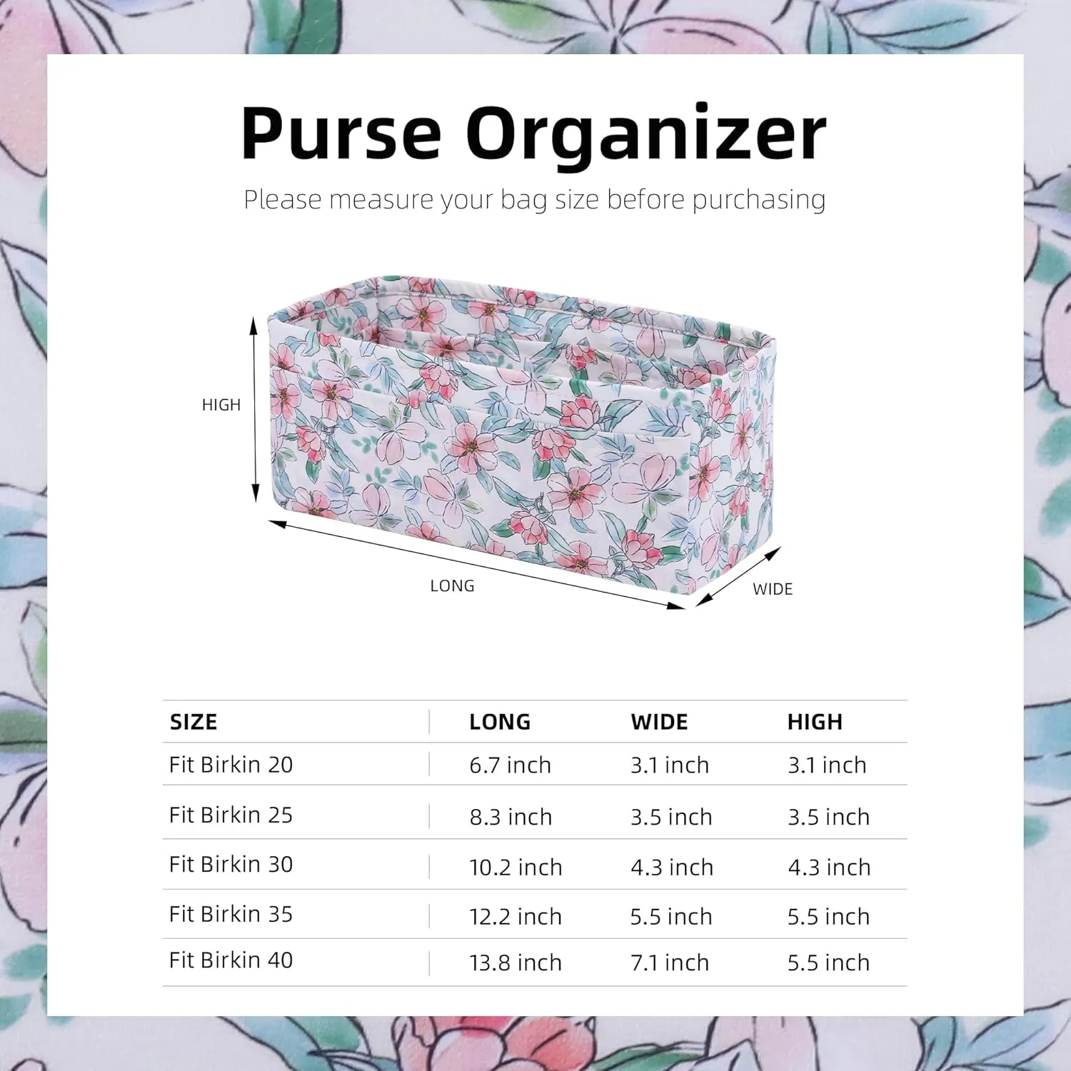 Purse Organizer Insert Fits Birkin 20/25/30/35/40 bags, Lightweight Bag Shaper Liner for Women Luxury Handbag Tote, Soft Inner Bag(BK20,Blooming Peach)