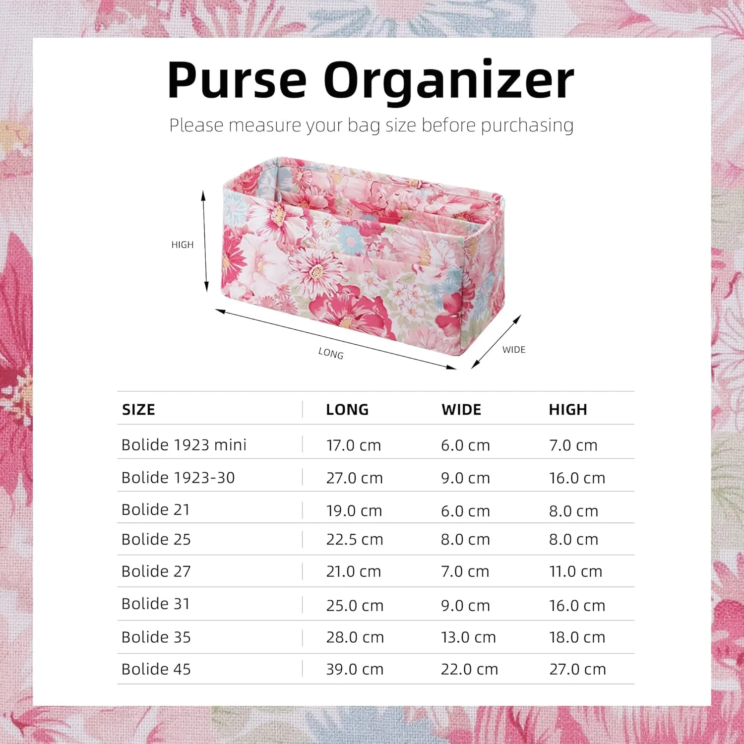 Purse Organizer Insert Fits Bolide 21/25/27/31/35/1923 bags, Lightweight Bag Shaper Liner for Women Luxury Handbag Tote, Soft Inner Bag (BL31, Blooming)