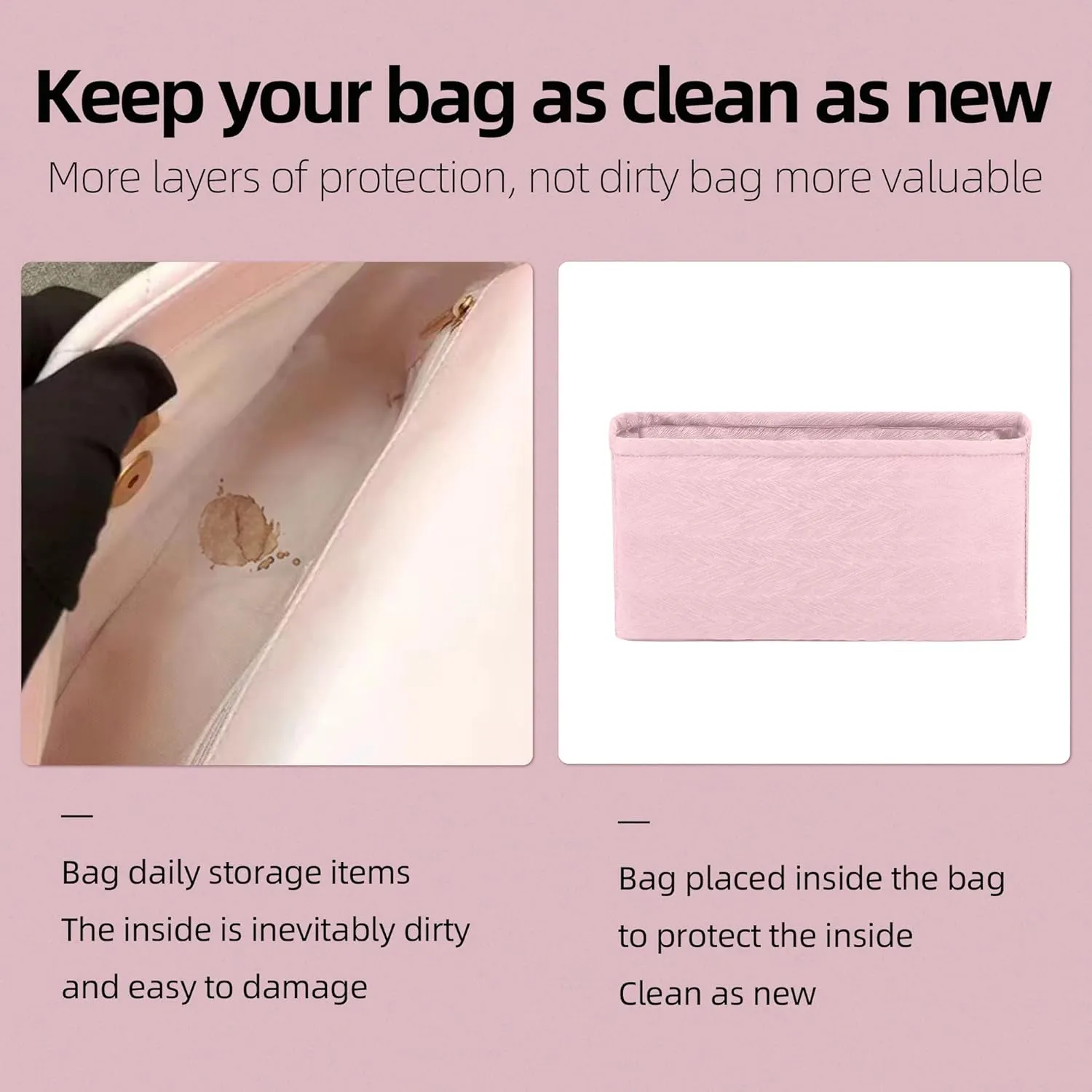 Purse Organizer Insert Fits Chanel 19 Bags, Lightweight Bag Shaper for Women Luxury Handbag Tote, Soft Inner Bag (Jumbo 30, Pink)