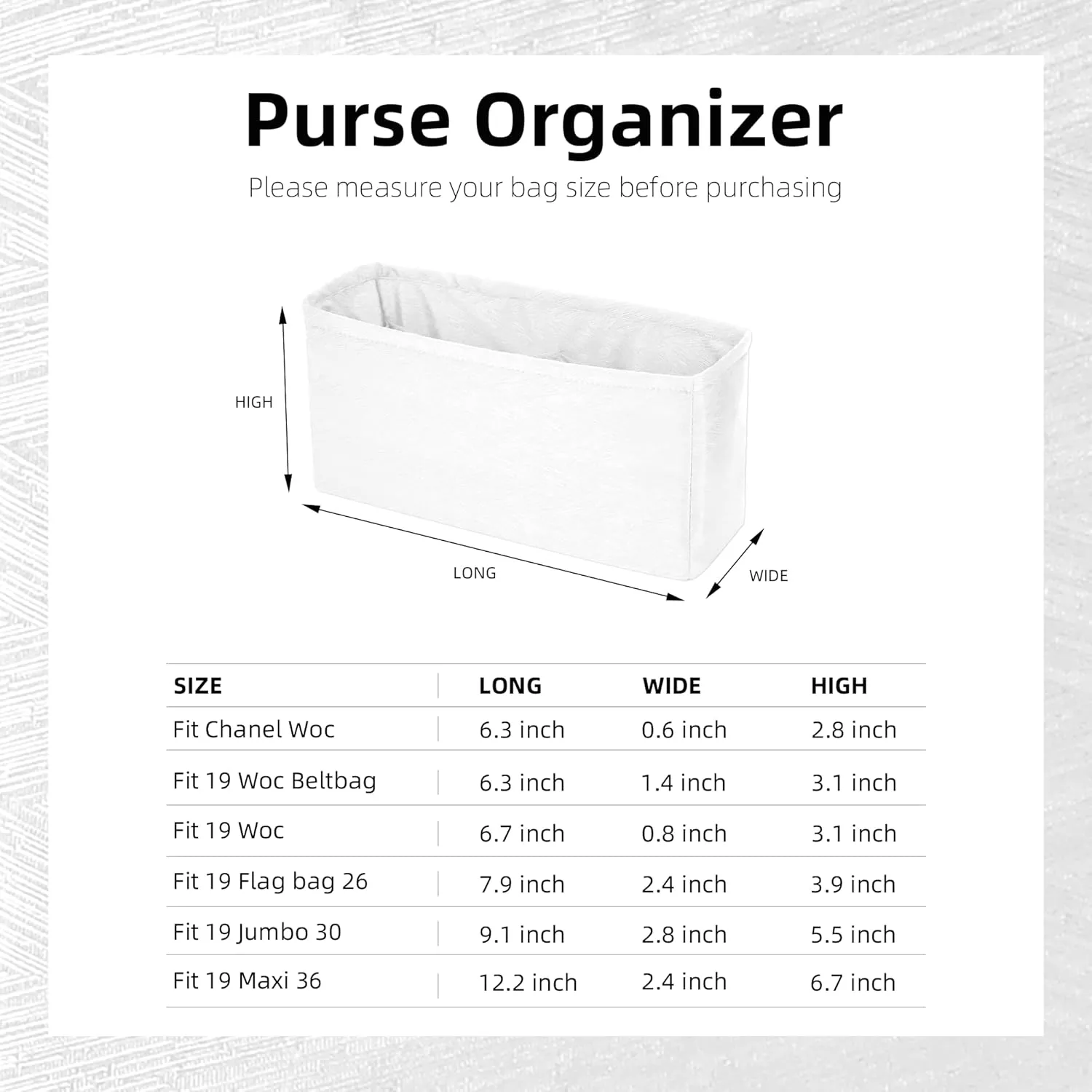 Purse Organizer Insert Fits Chanel 19 Bags, Lightweight Bag Shaper for Women Luxury Handbag Tote, Soft Inner Bag (Jumbo 30, White)