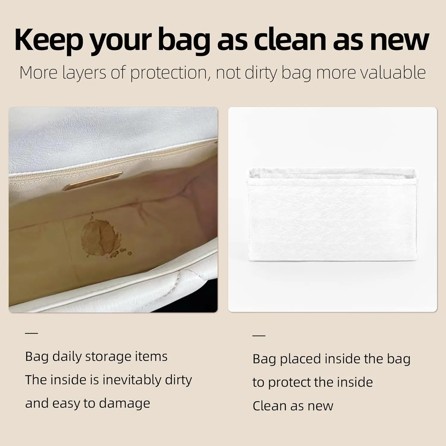 Purse Organizer Insert Fits Chanel 19 Bags, Lightweight Bag Shaper for Women Luxury Handbag Tote, Soft Inner Bag (Jumbo 30, White)