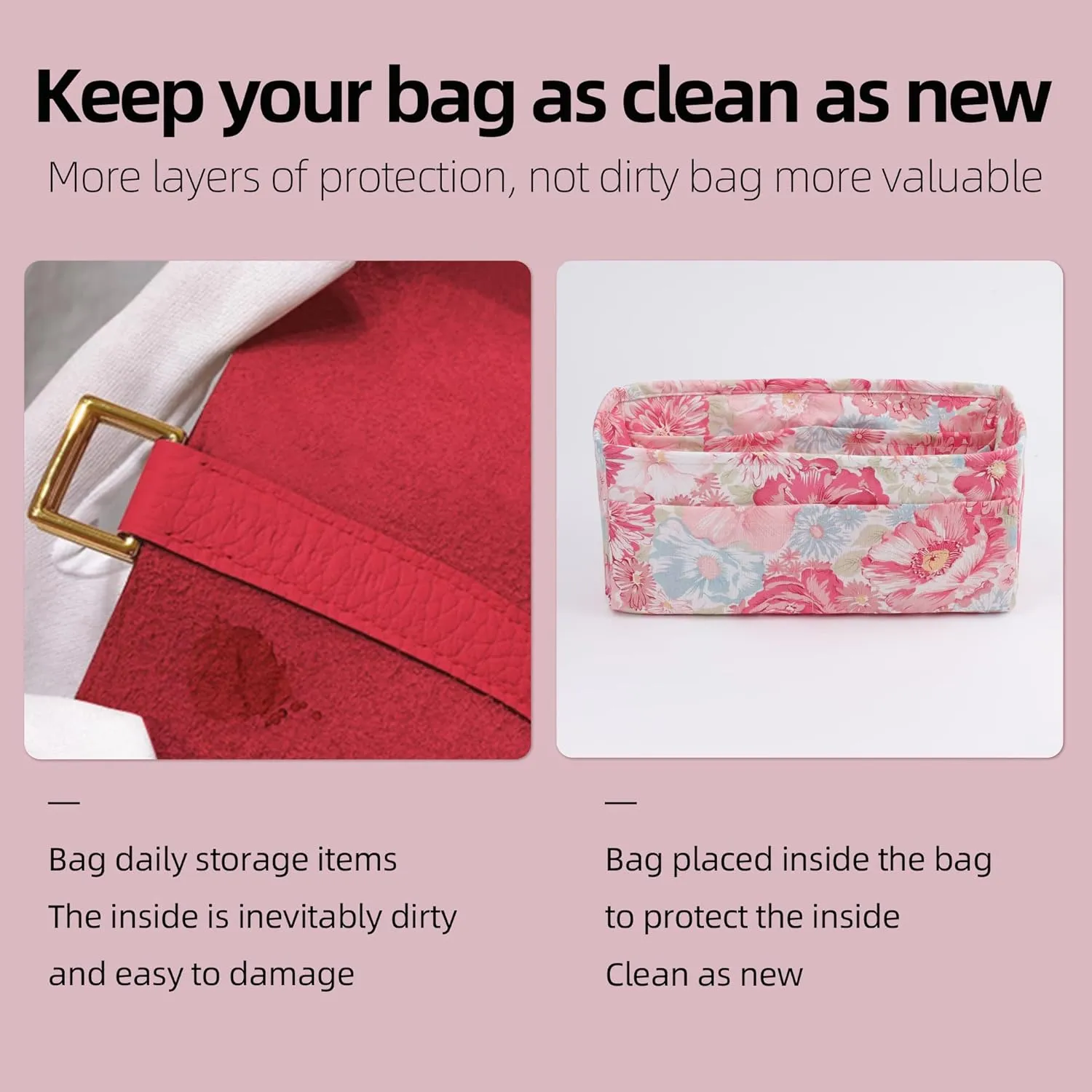 Purse Organizer Insert fits Kelly24/24 mini/29/35 bags, Lightweight Bag organizer for Women Luxury Handbag Tote, Soft Inner Bag (24/24-mini, Blooming)
