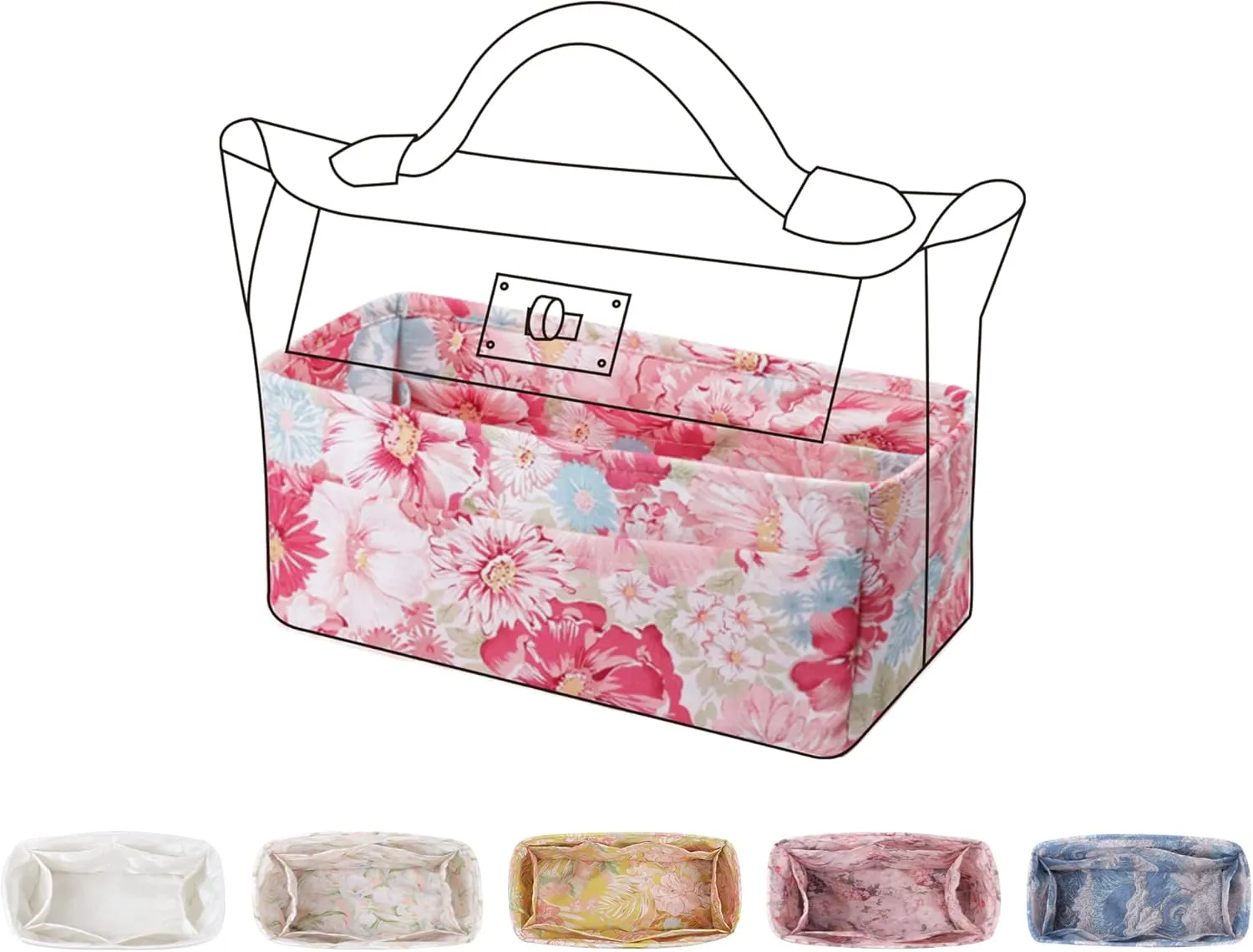Purse Organizer Insert fits Kelly24/24 mini/29/35 bags, Lightweight Bag organizer for Women Luxury Handbag Tote, Soft Inner Bag (24/24-mini, Blooming)