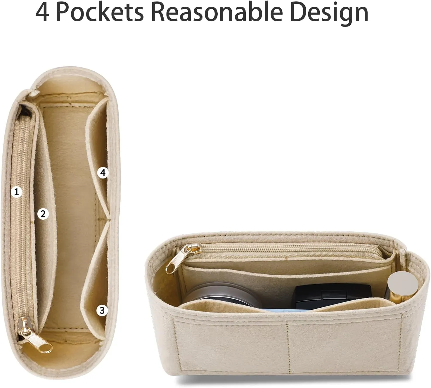 Purse Organizer Insert for CHANEL 19 Flap Bag Organizer Insert Handbag (Beige, Small)
