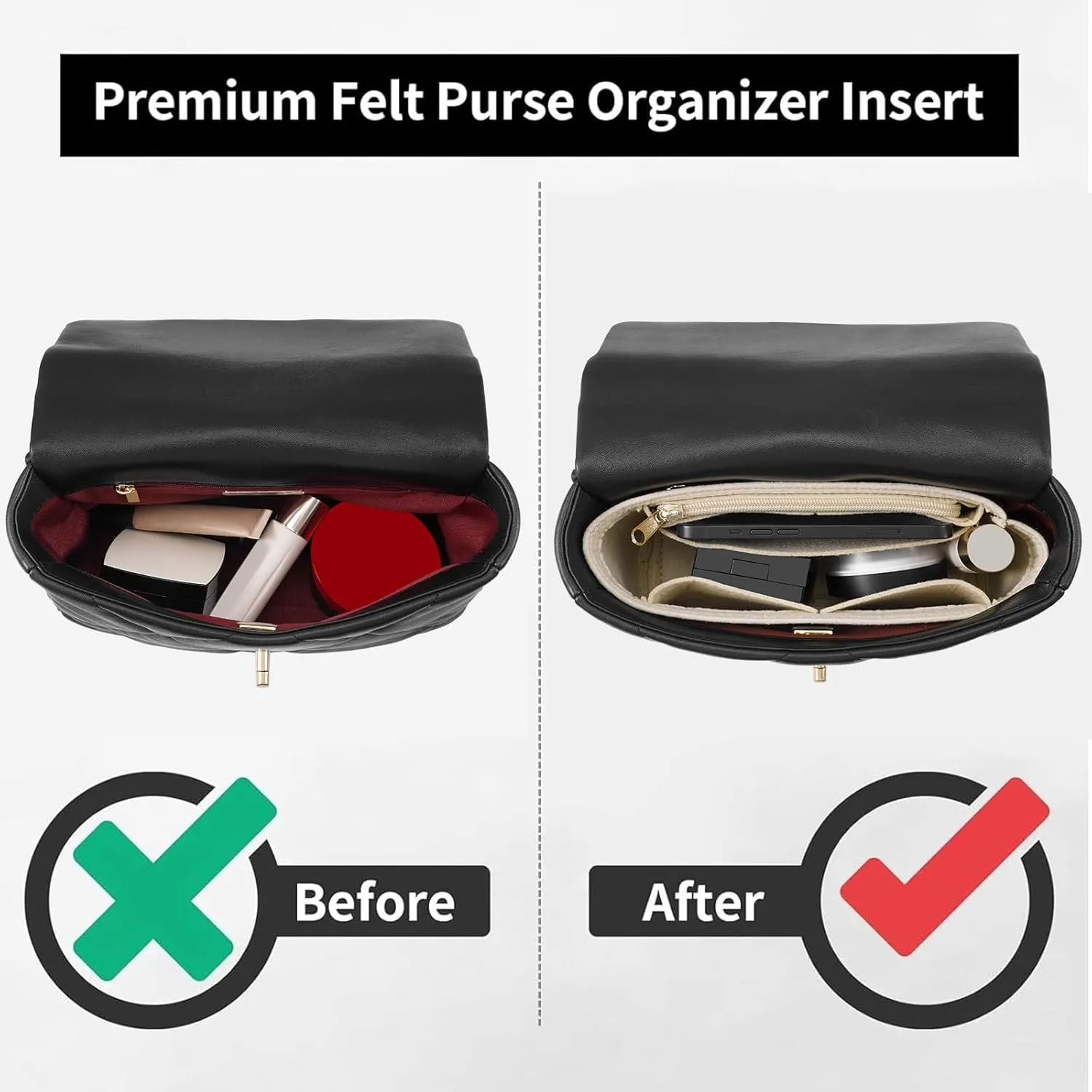 Purse Organizer Insert for CHANEL 19 Flap Bag Organizer Insert Handbag (Beige, Small)