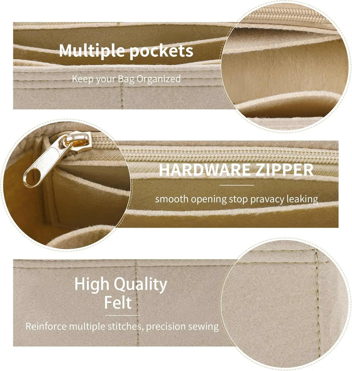 Purse Organizer Insert for CHANEL 19 Flap Bag Organizer Insert Handbag (Beige, Small)