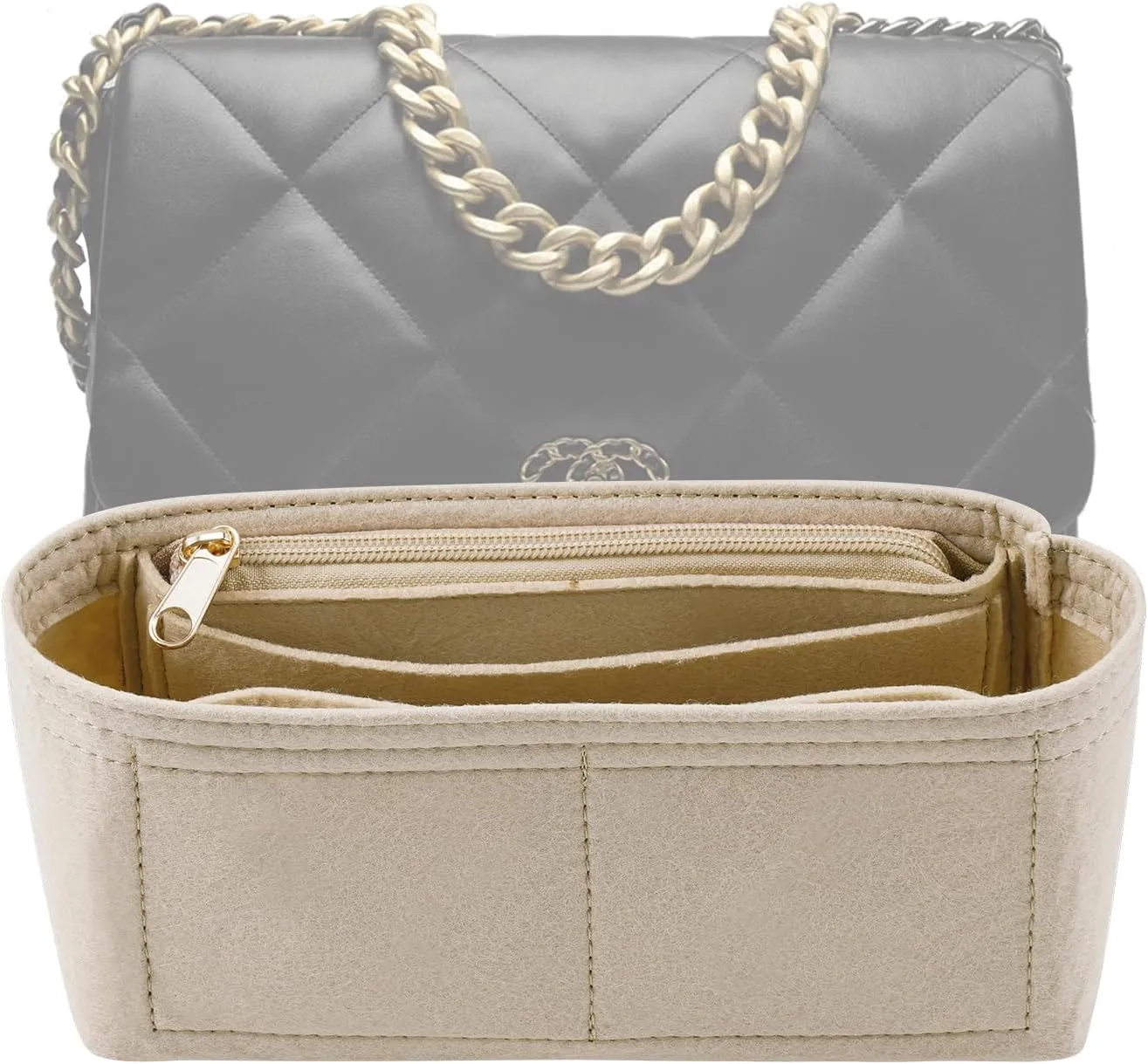 Purse Organizer Insert for CHANEL 19 Flap Bag Organizer Insert Handbag (Beige, Small)