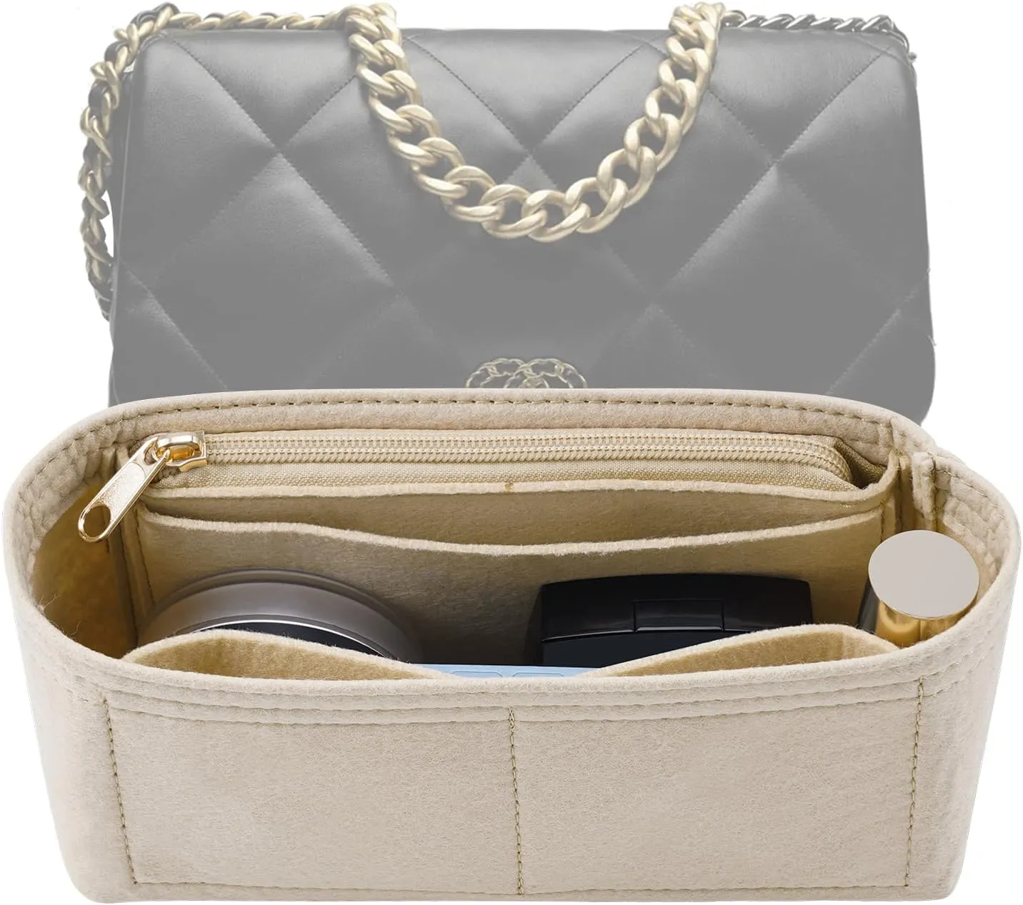 Purse Organizer Insert for CHANEL 19 Large Flap Bag Organizer Insert Handbag (Beige, Large)