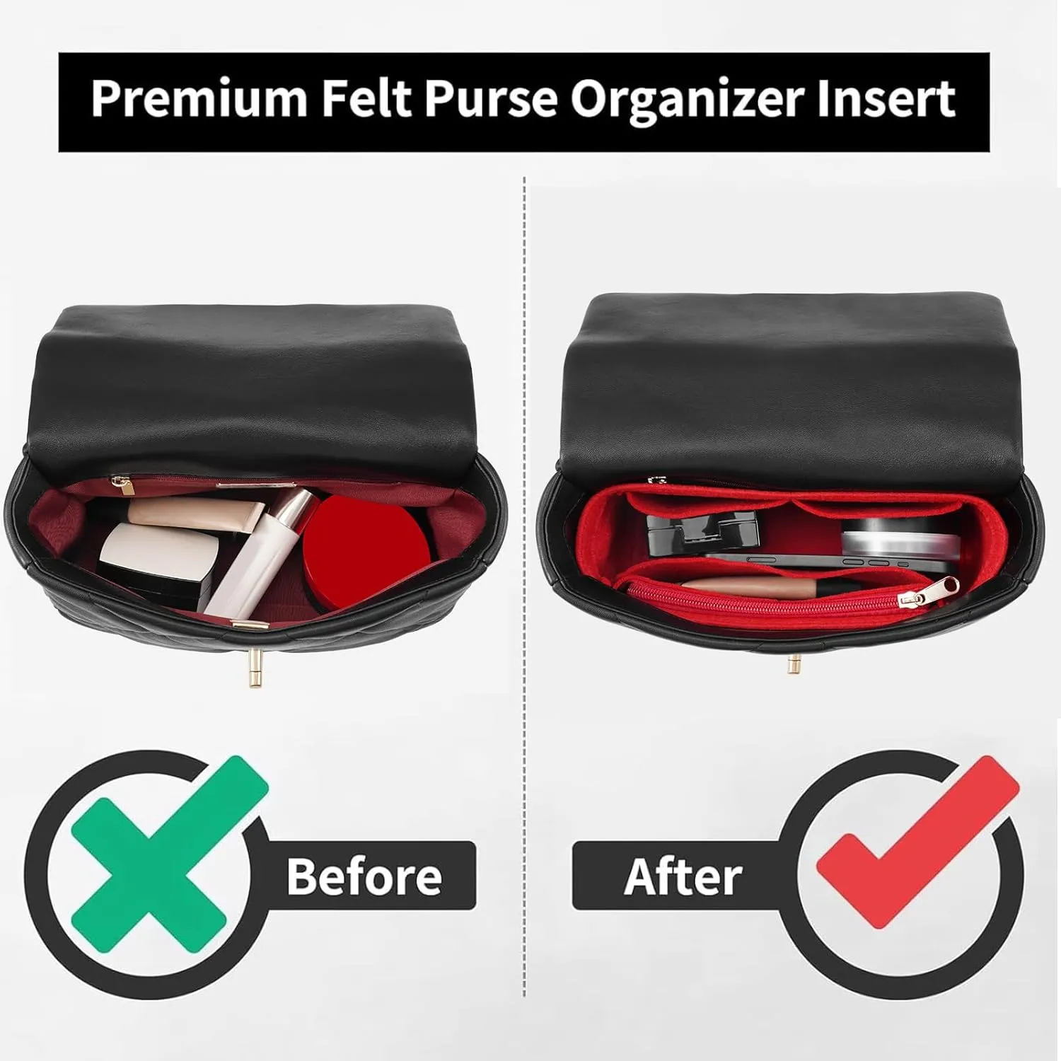 Purse Organizer Insert for CHANEL 19 Maxi Flap Bag Organizer Insert Handbag (Red, Maxi)
