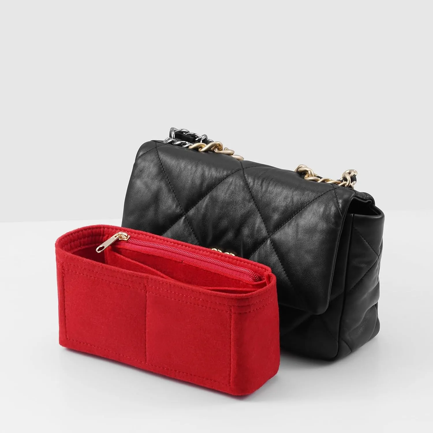 Purse Organizer Insert for CHANEL 19 Maxi Flap Bag Organizer Insert Handbag (Red, Maxi)