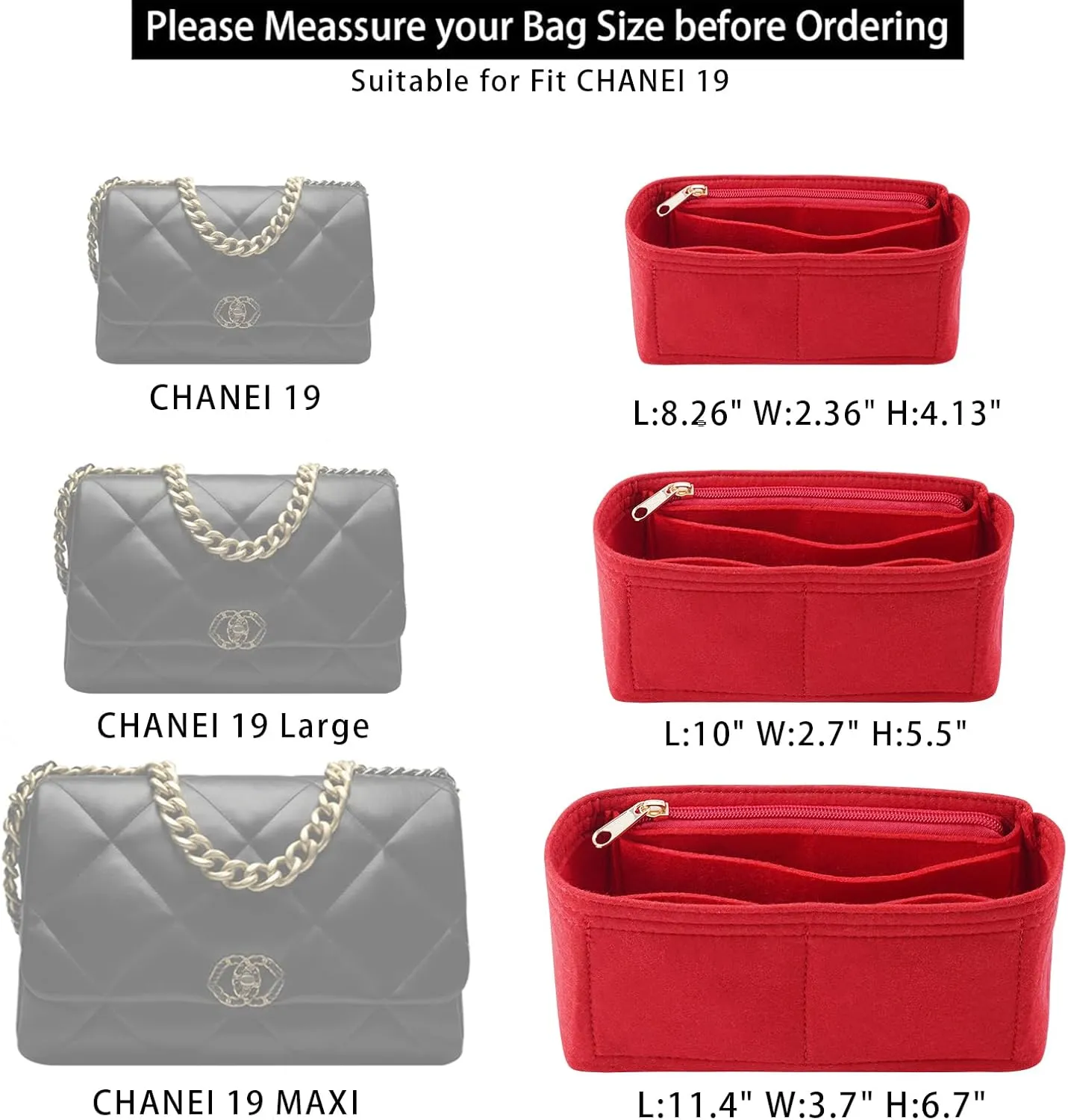 Purse Organizer Insert for CHANEL 19 Maxi Flap Bag Organizer Insert Handbag (Red, Maxi)
