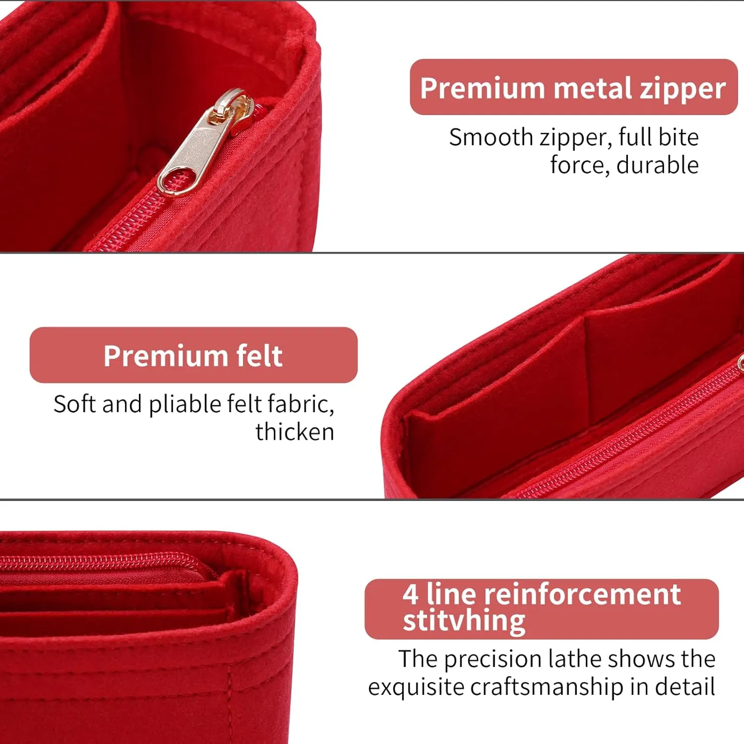 Purse Organizer Insert for Chanel Classic Flap Medium Bag Organizer Insert Handbag (Red, Medium)