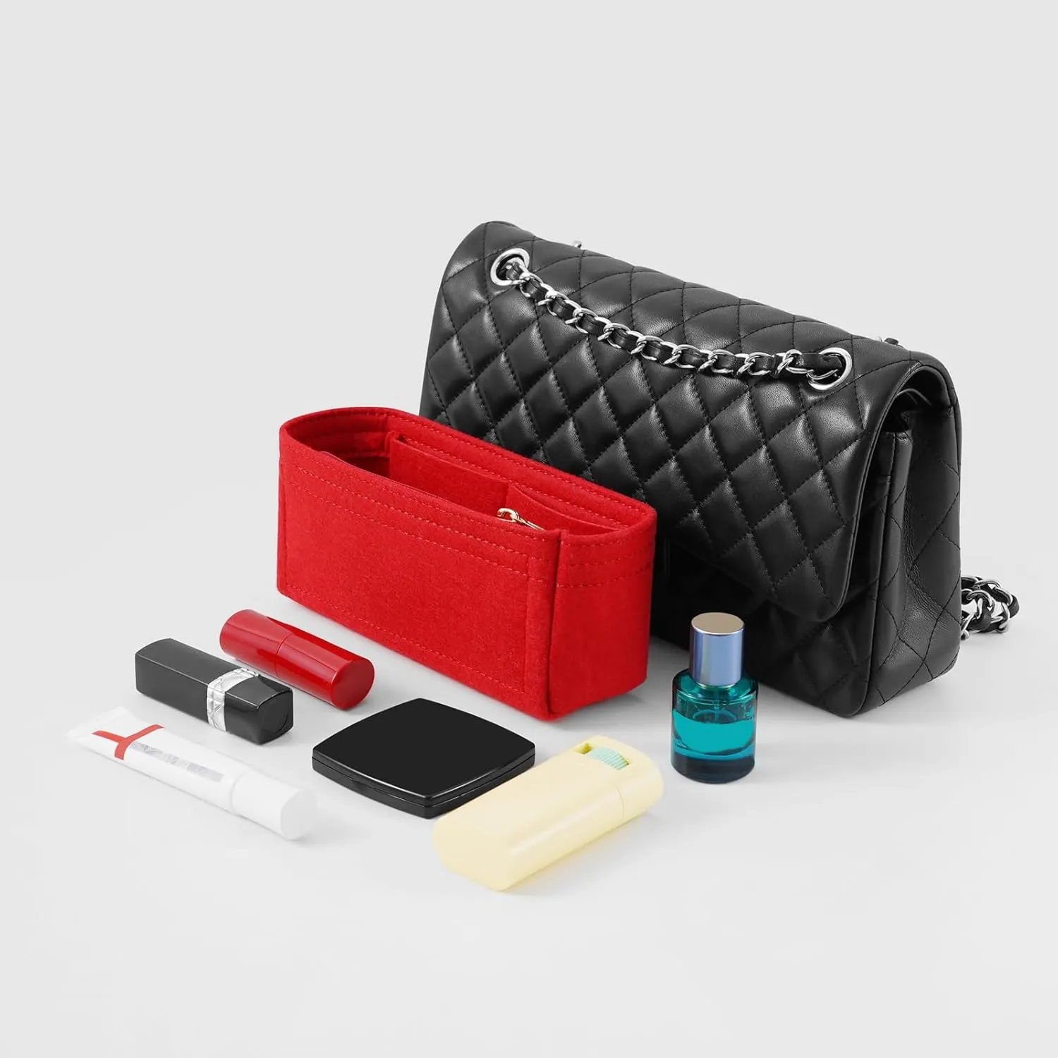 Purse Organizer Insert for Chanel Classic Flap Medium Bag Organizer Insert Handbag (Red, Medium)