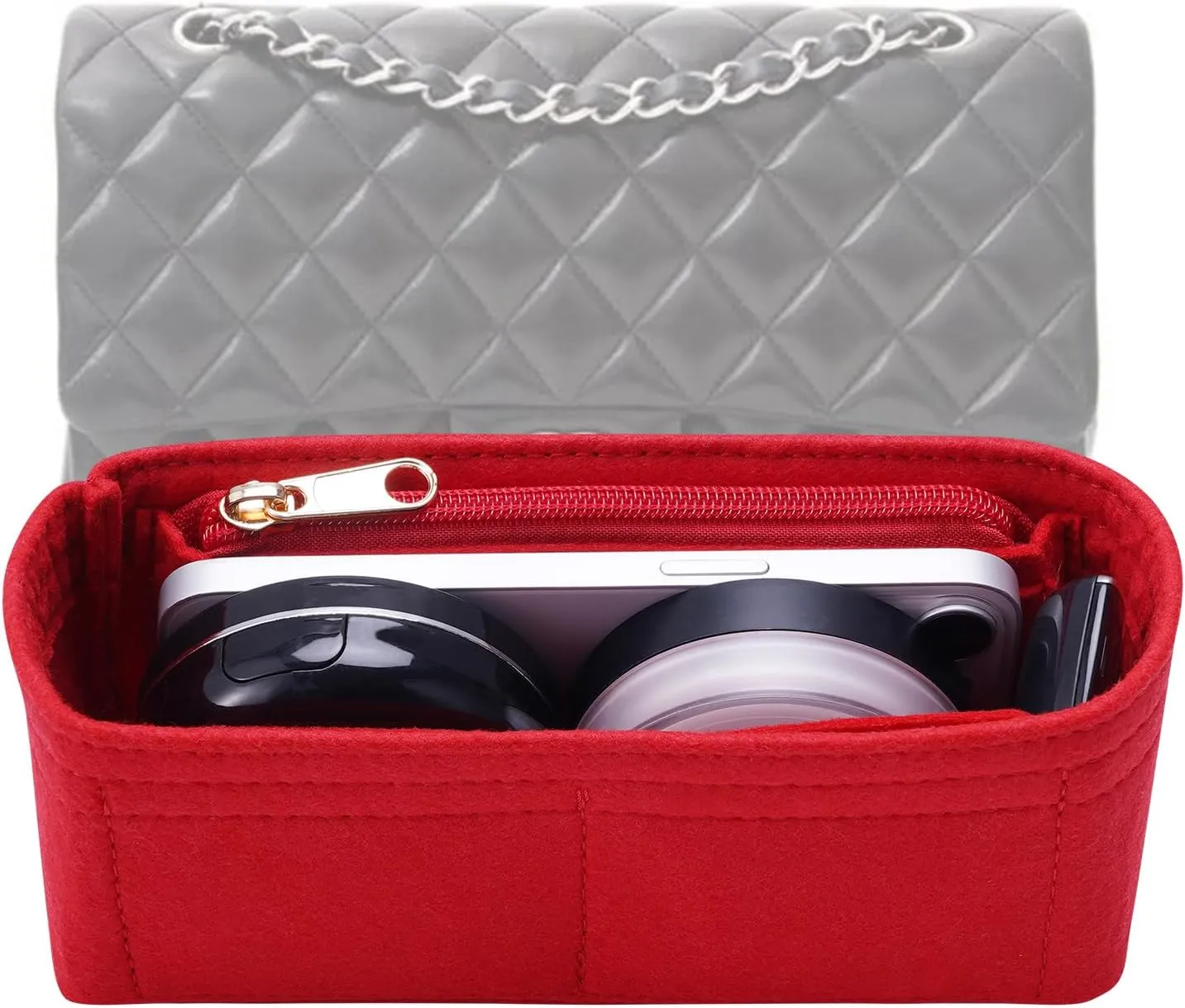 Purse Organizer Insert for Chanel Classic Flap Medium Bag Organizer Insert Handbag (Red, Medium)