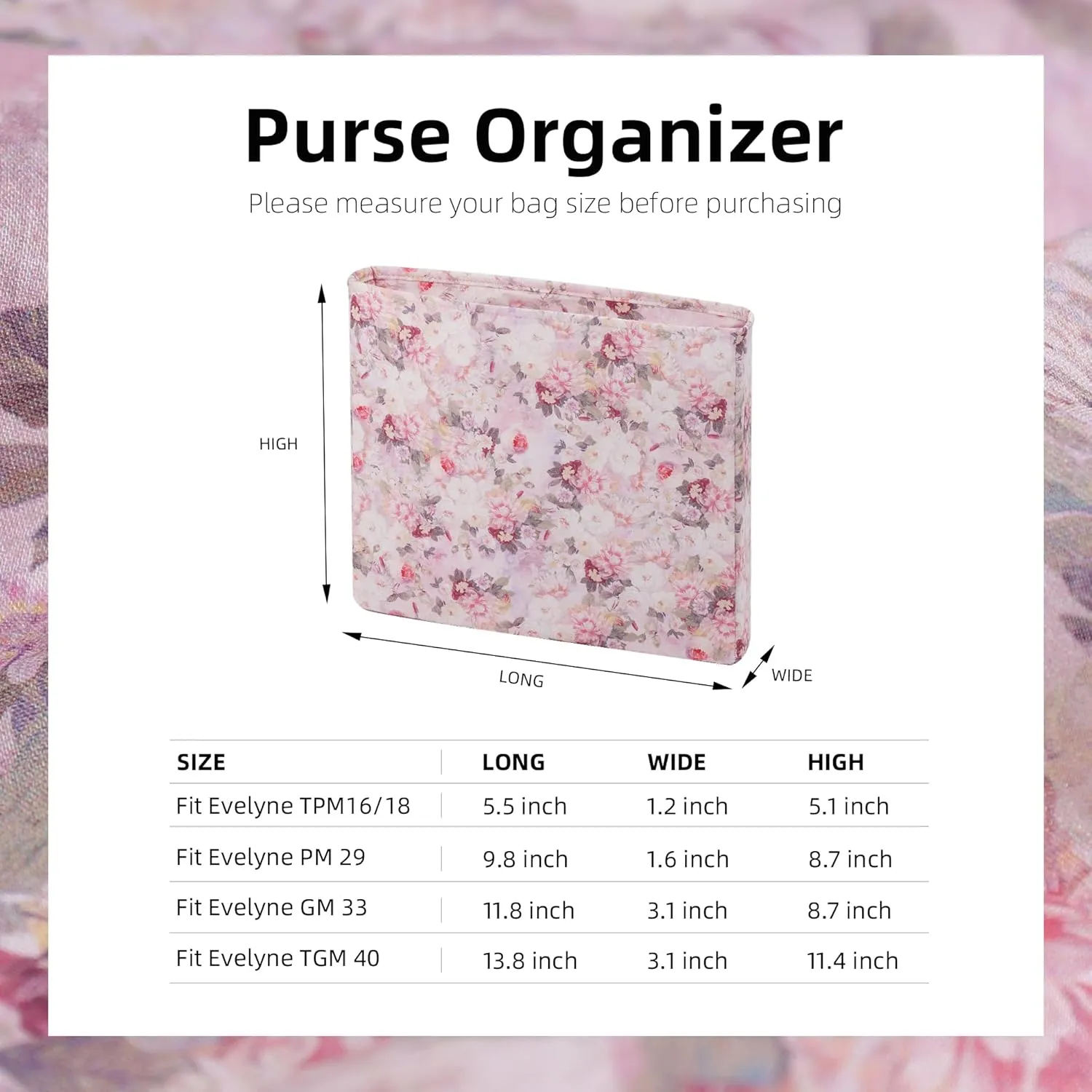 Purse Organizer Insert For Evelyne TPM/PM/GM/TGM, Lightweight Bag Shaper Liner, Soft Luxury Handbag Tote Inner Bag (PM-29, Kaleidoscope)