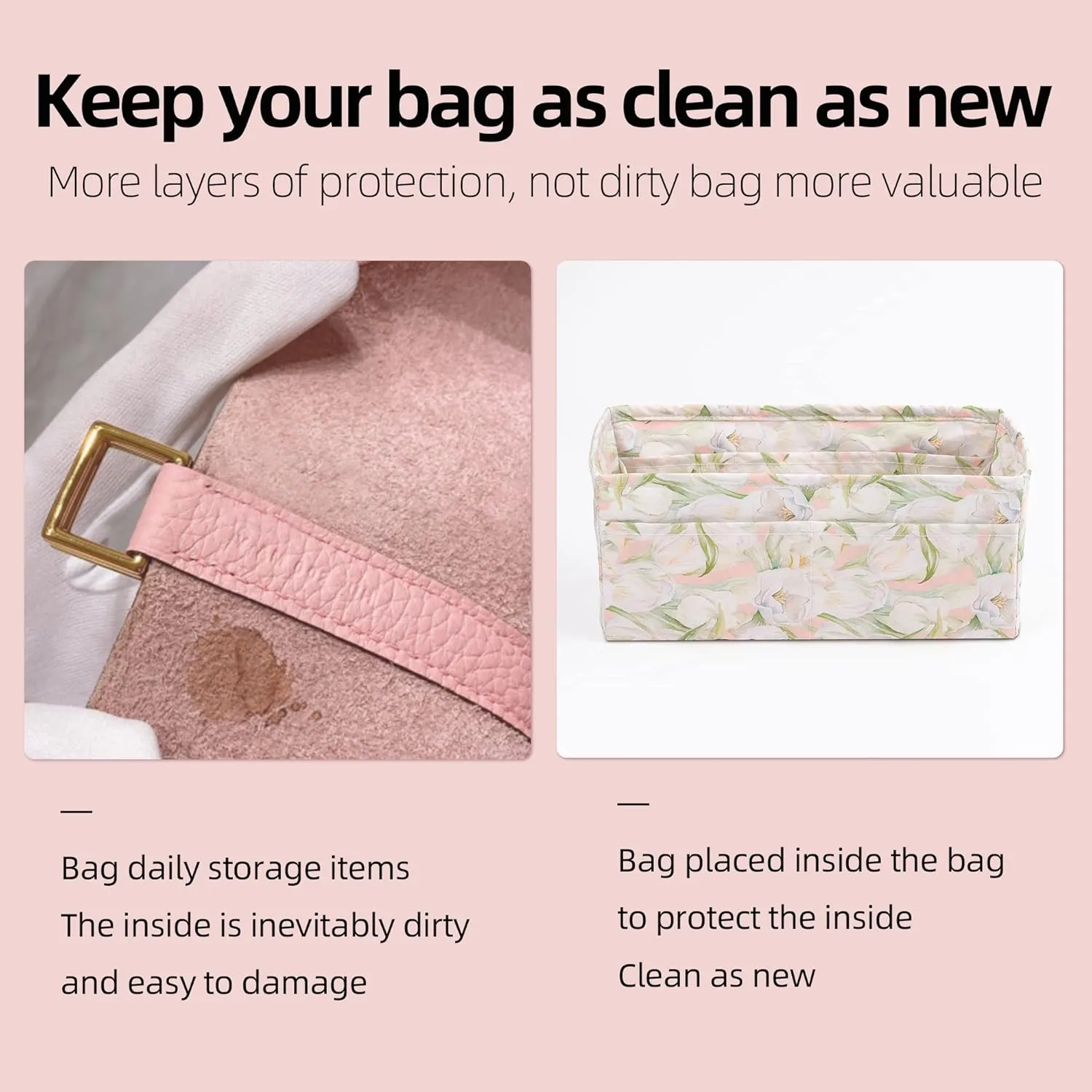 Purse Organizer Insert for Herbag 31/39/50, Lightweight Bag Shaper Liner, Soft Luxury Handbag Tote Inner Bag (Herbag31, French Tulips)
