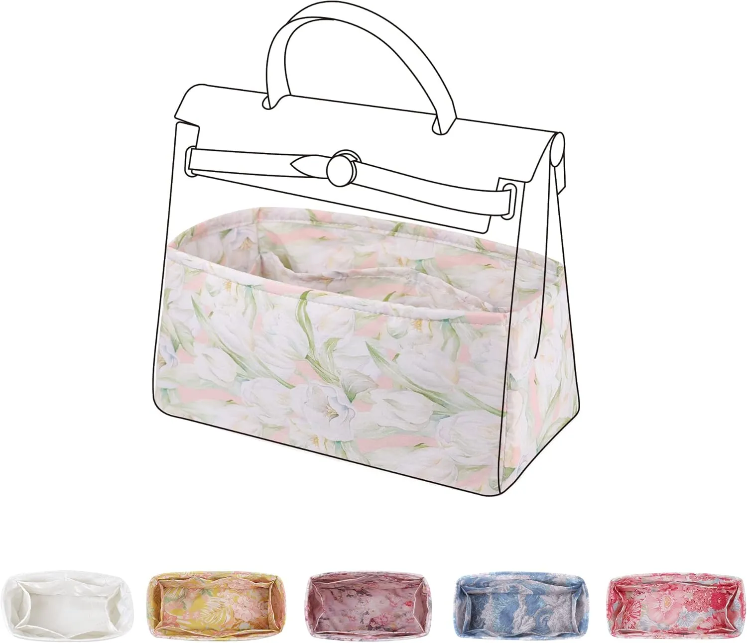 Purse Organizer Insert for Herbag 31/39/50, Lightweight Bag Shaper Liner, Soft Luxury Handbag Tote Inner Bag (Herbag31, French Tulips)